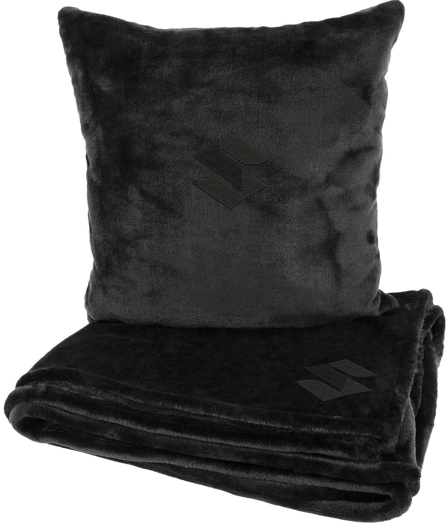 Набор плед + подушка в авто EVAtech из махры M для Suzuki черные MBLMPSMBV110