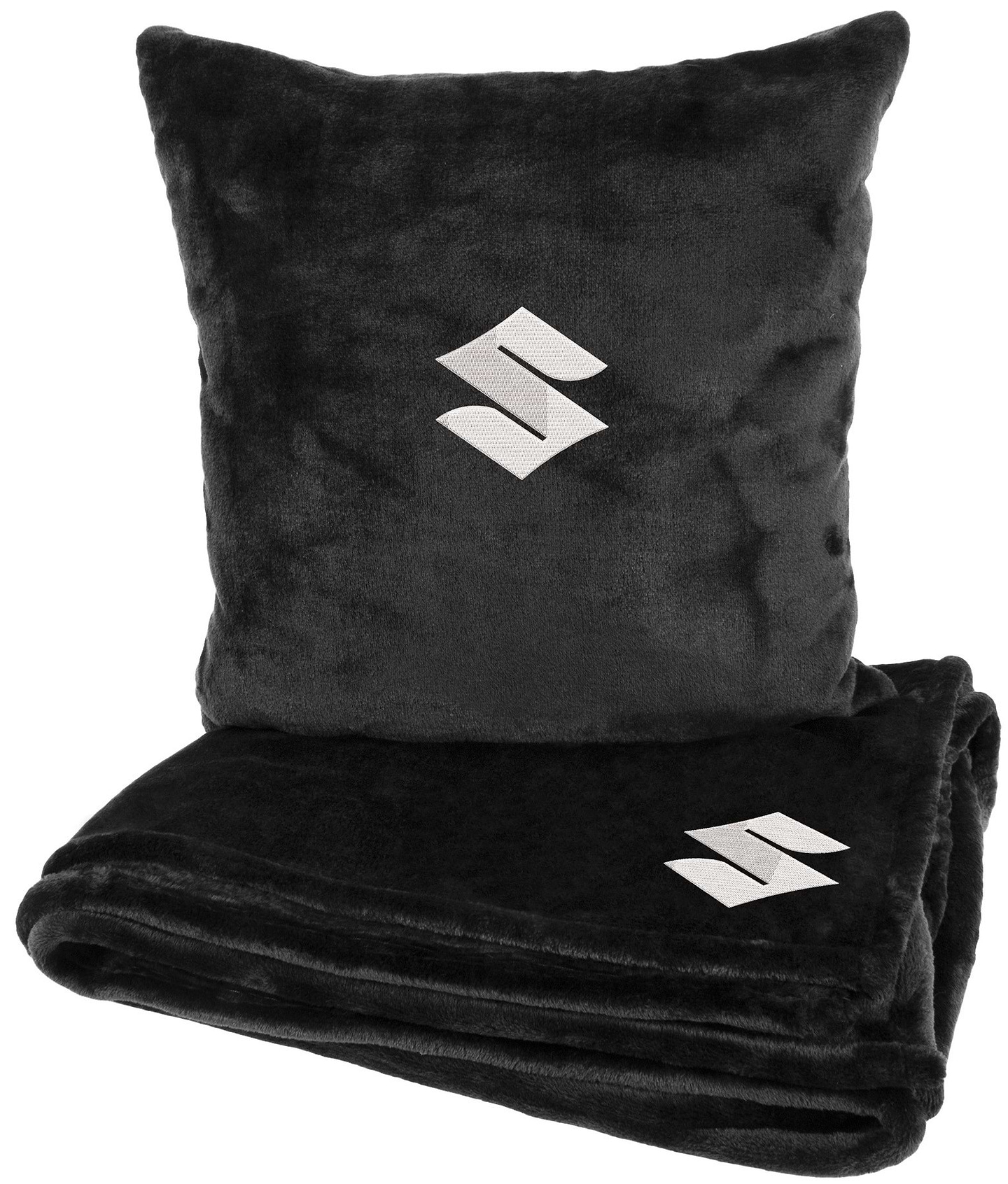 Набор плед + подушка в авто EVAtech из махры M для Suzuki черные MBLMPSMBV111