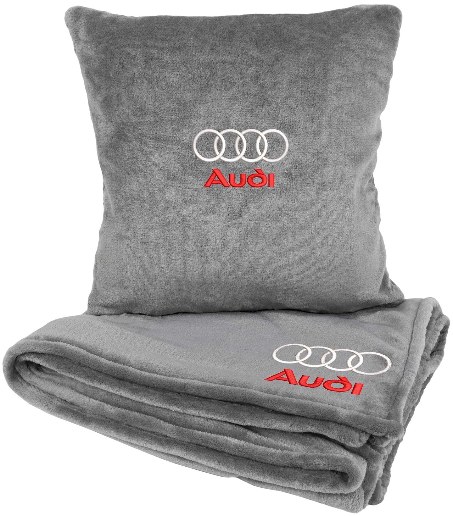 Набор плед + подушка в авто EVAtech из махры M для Audi серые MBLMPSMGV003