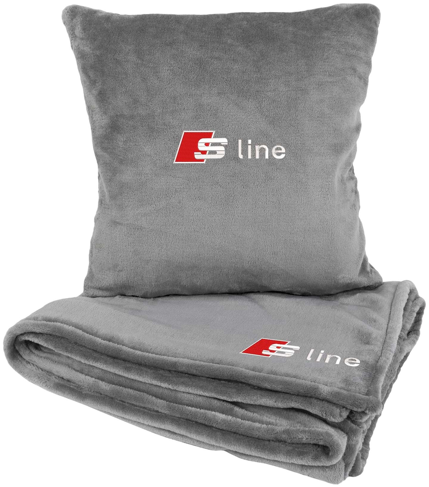 Набор плед + подушка в авто EVAtech из махры M для Audi S-Line серые MBLMPSMGV004