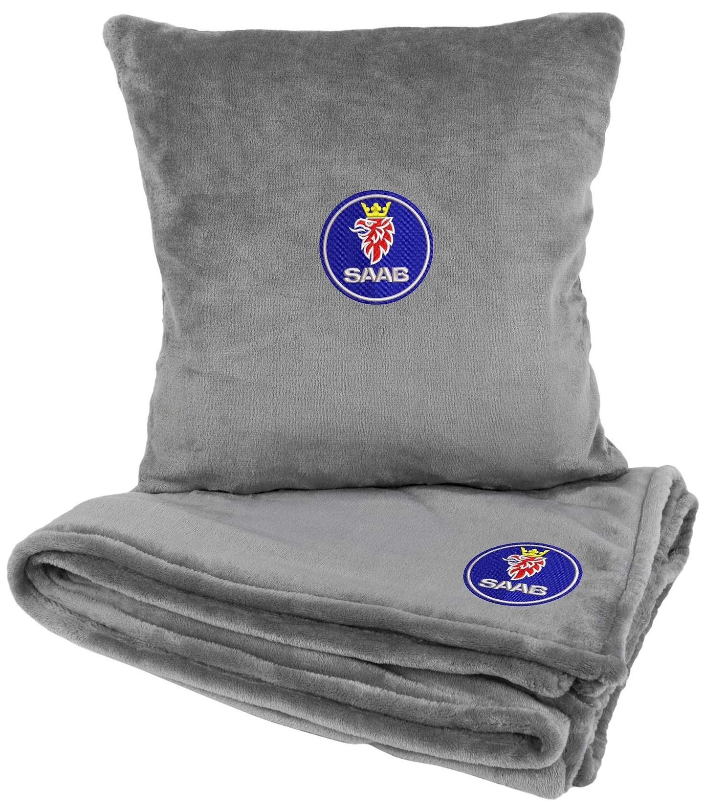 Набор плед + подушка в авто EVAtech из махры M для Saab серые MBLMPSMGV026