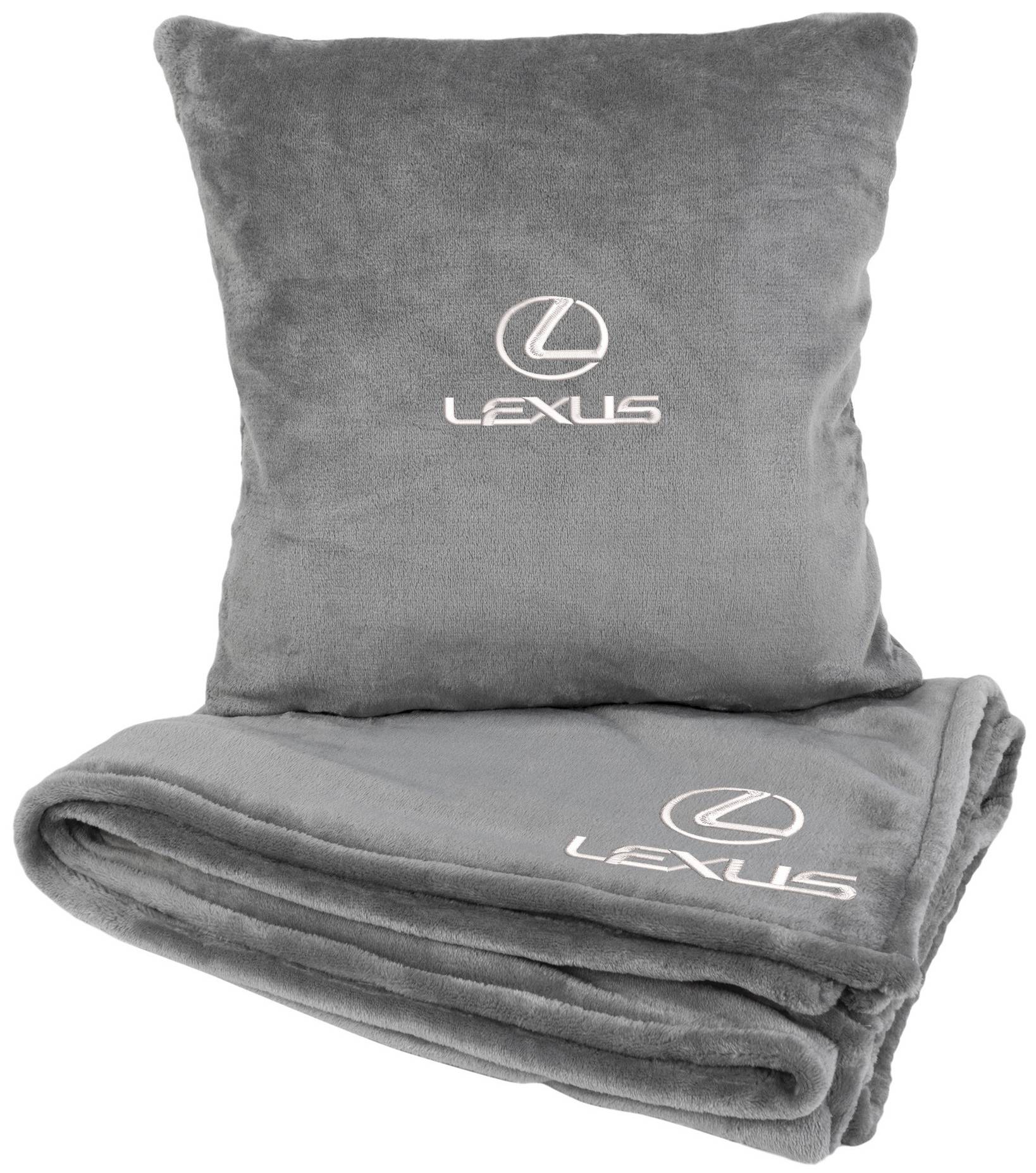 Набор плед + подушка в авто EVAtech из махры M для Lexus серые MBLMPSMGV035