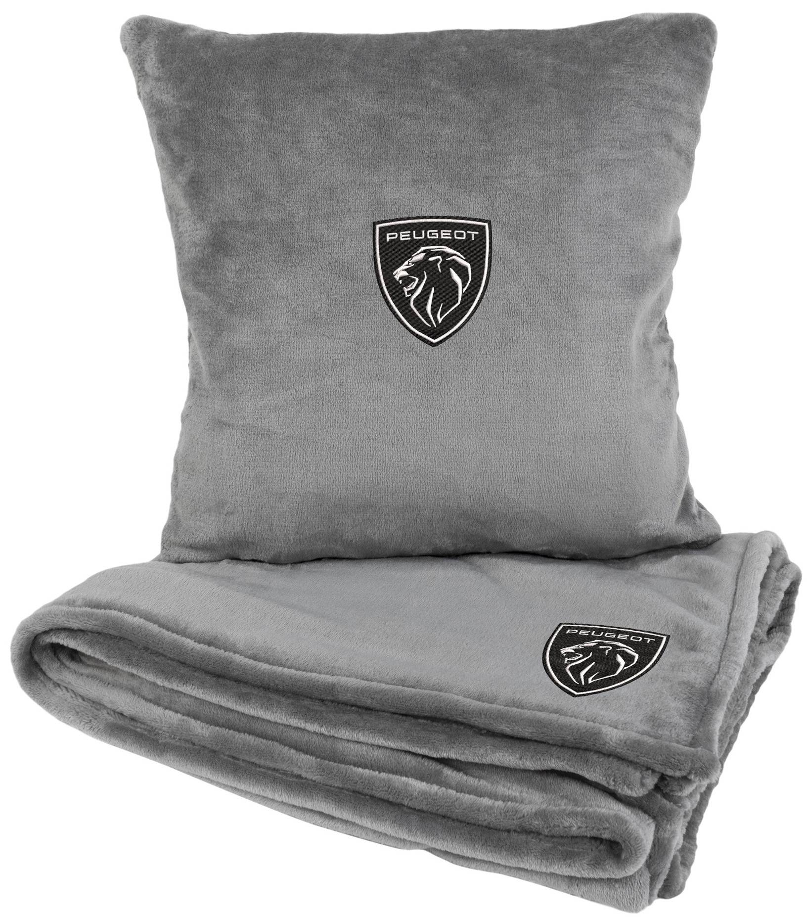 Набор плед + подушка в авто EVAtech из махры M для Peugeot серые MBLMPSMGV059