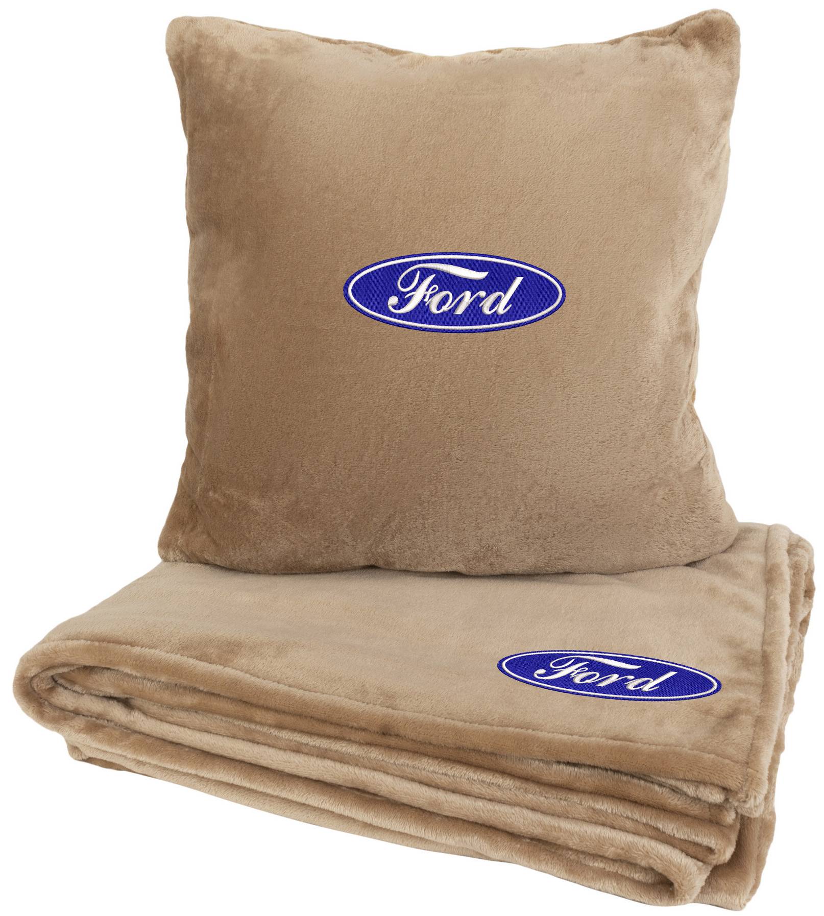 Набор плед + подушка в авто EVAtech из махры M для Ford бежевые MBLMPSMIV010