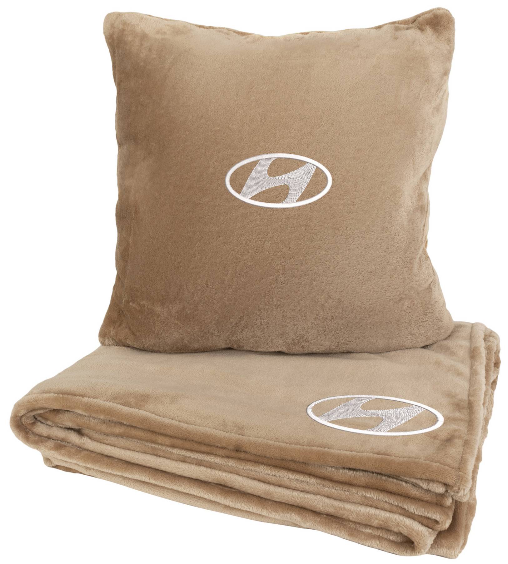 Набір плед + подушка в авто EVAtech із махри M для Hyundai бежеві MBLMPSMIV012