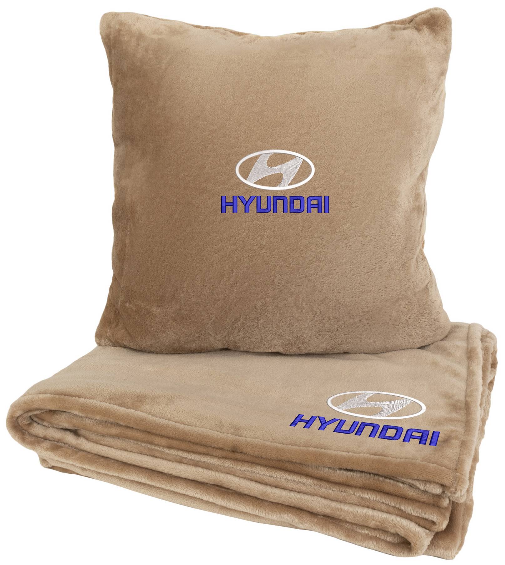 Набір плед + подушка в авто EVAtech із махри M для Hyundai бежеві MBLMPSMIV013