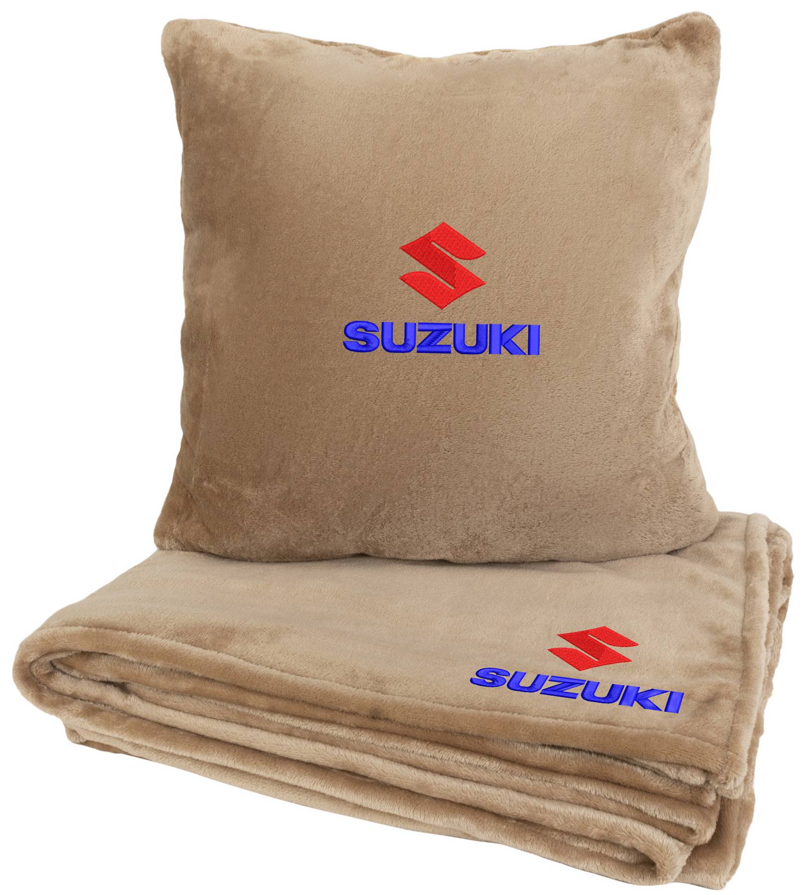 Набор плед + подушка в авто EVAtech из махры M для Suzuki бежевые MBLMPSMIV044