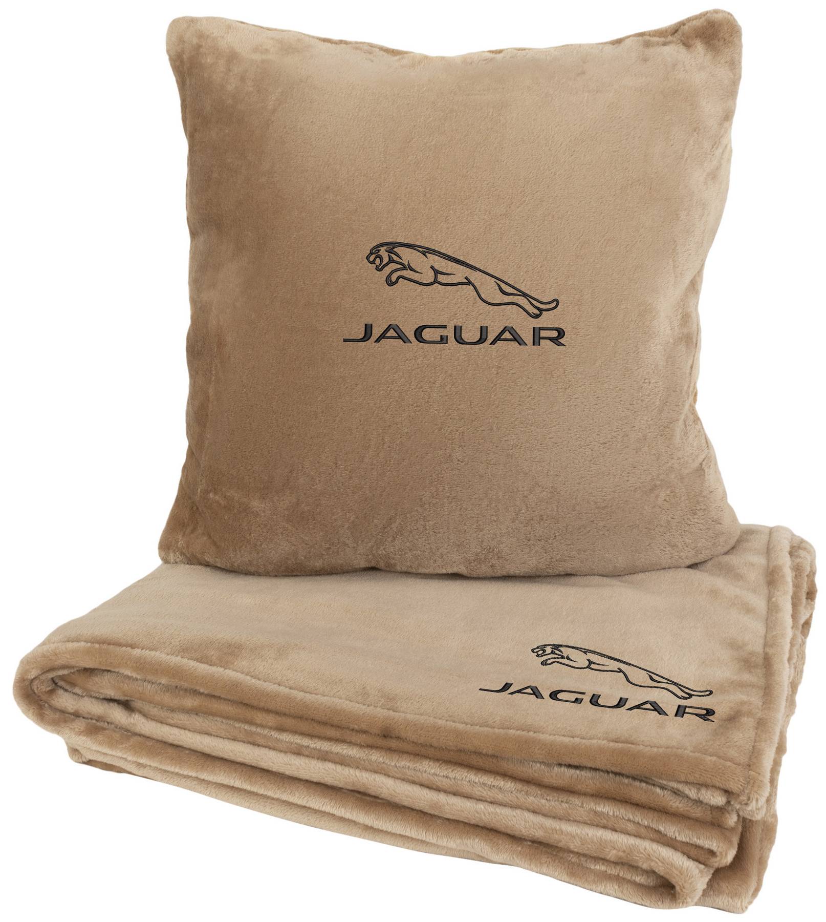 Набор плед + подушка в авто EVAtech из махры M для Jaguar бежевые MBLMPSMIV050