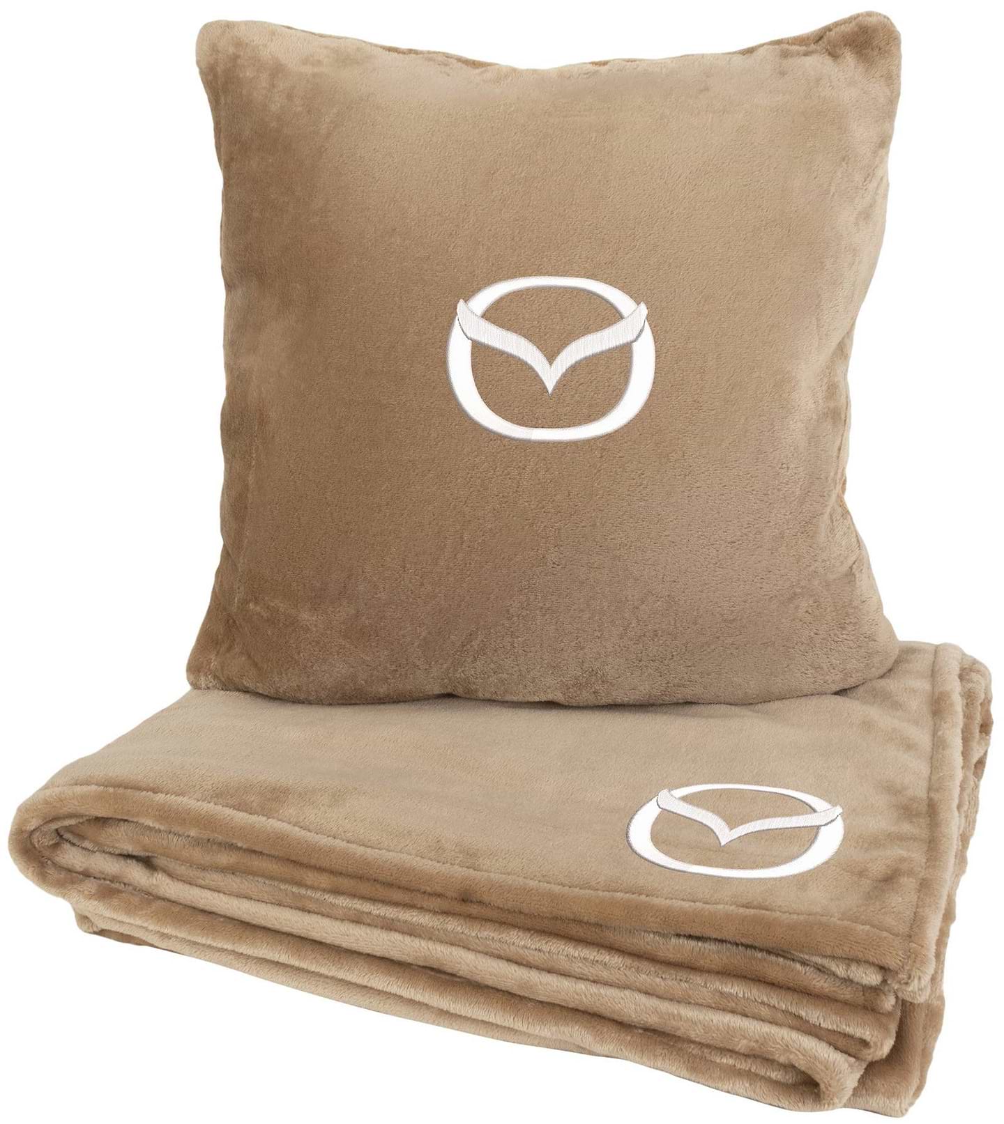 Набор плед + подушка в авто EVAtech из махры M для Mazda бежевые MBLMPSMIV099