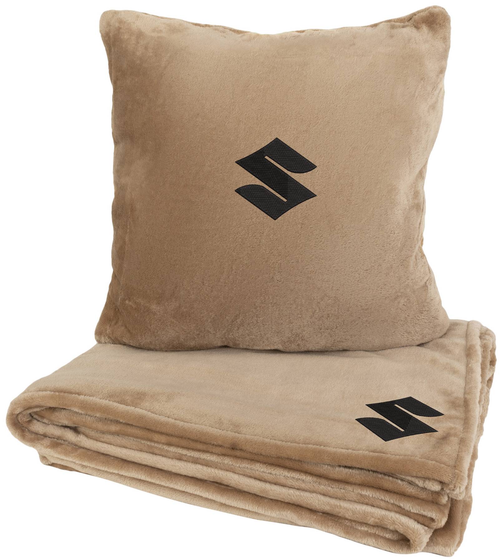 Набор плед + подушка в авто EVAtech из махры M для Suzuki бежевые MBLMPSMIV110