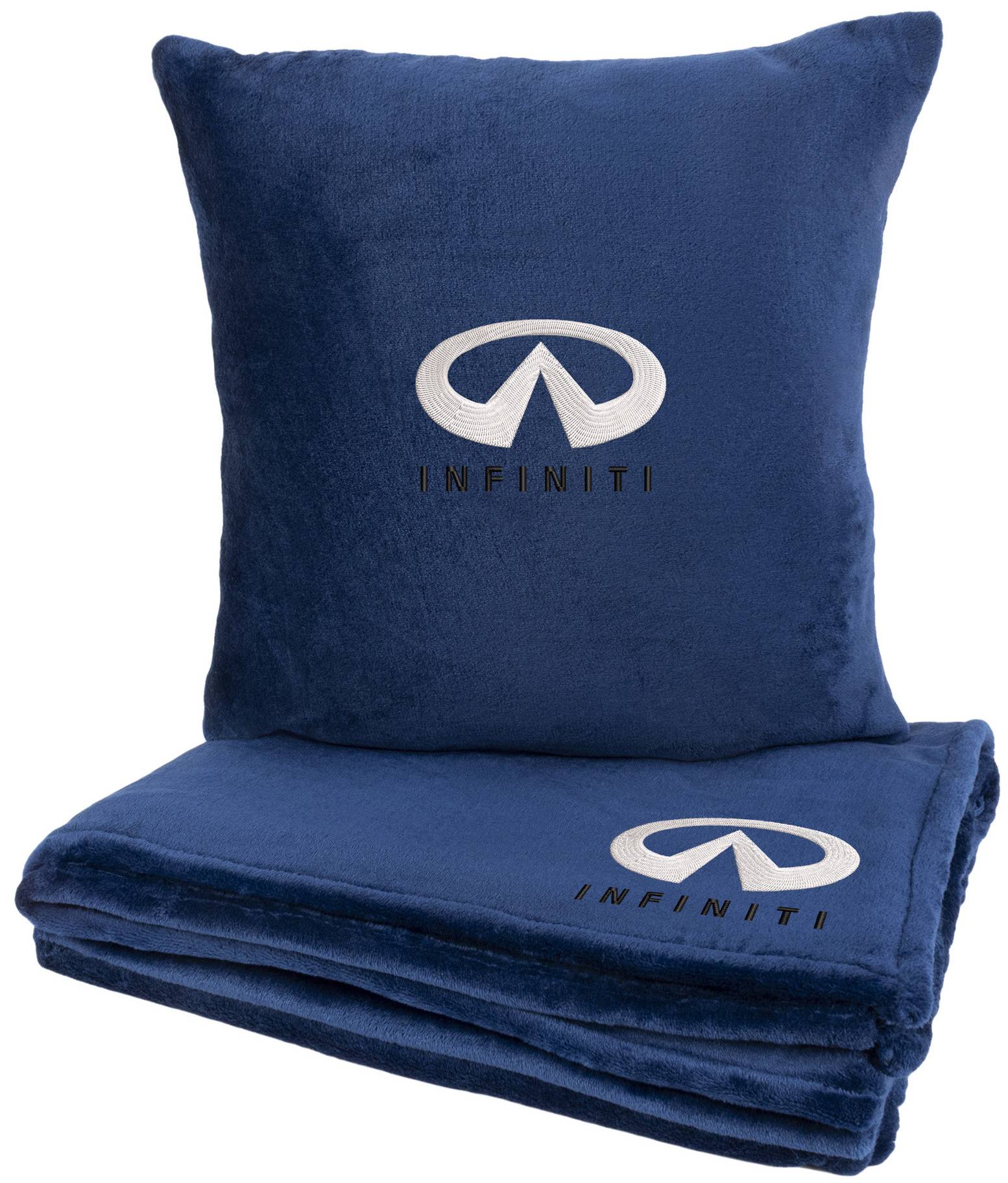 Набор плед + подушка в авто EVAtech из махры M для Infiniti синие MBLMPSMLV036