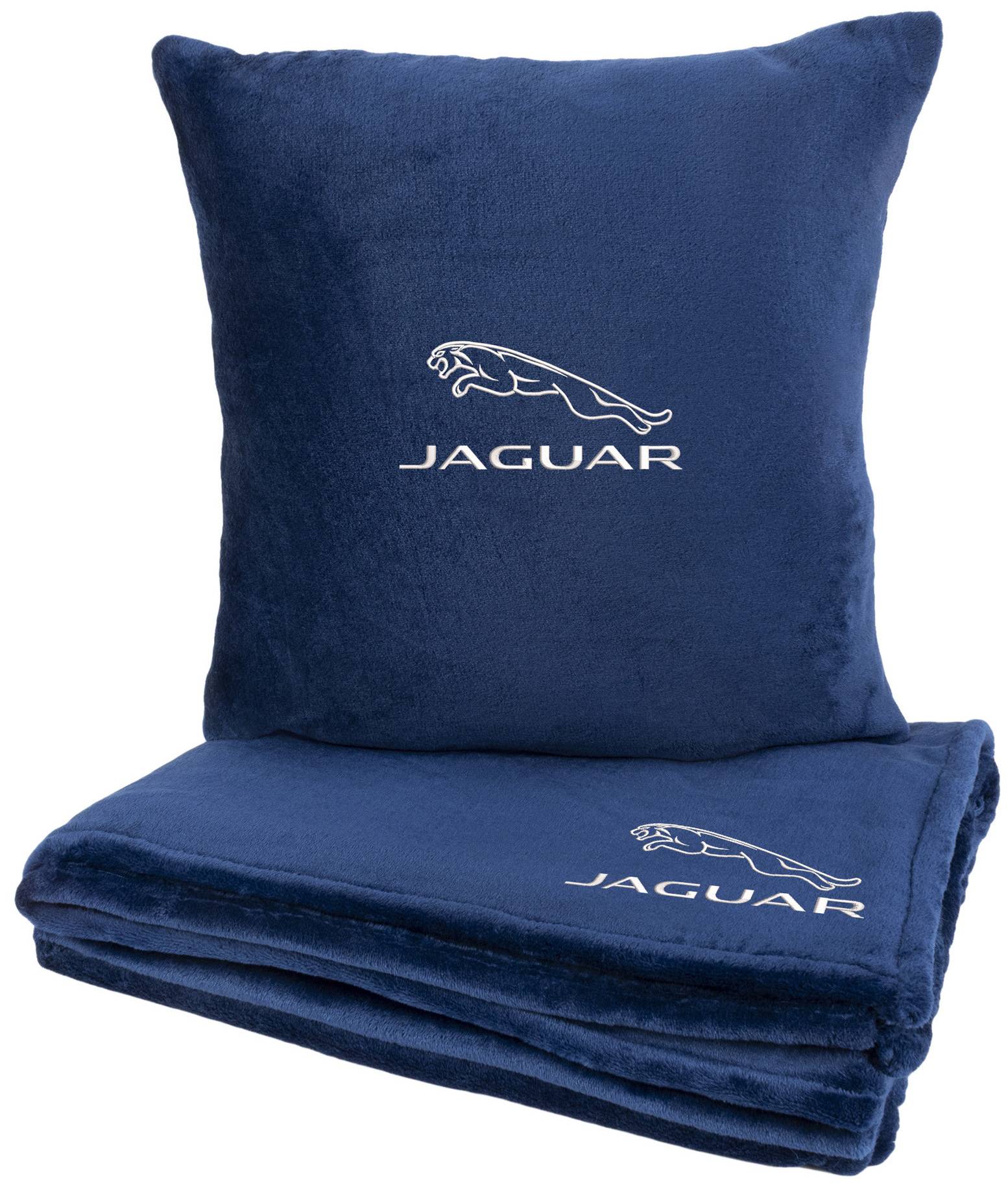 Набор плед + подушка в авто EVAtech из махры M для Jaguar синие MBLMPSMLV049