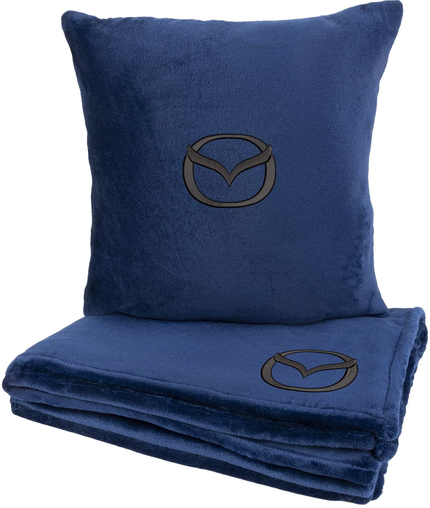 Набір плед + подушка в авто EVAtech із махри M для Mazda сині MBLMPSMLV100