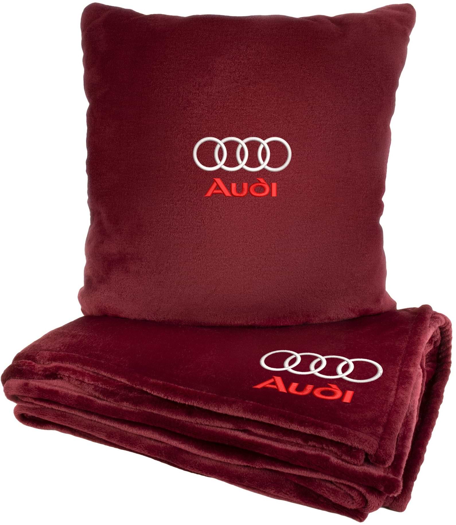 Набор плед + подушка в авто EVAtech из махры M для Audi красные MBLMPSMRV003