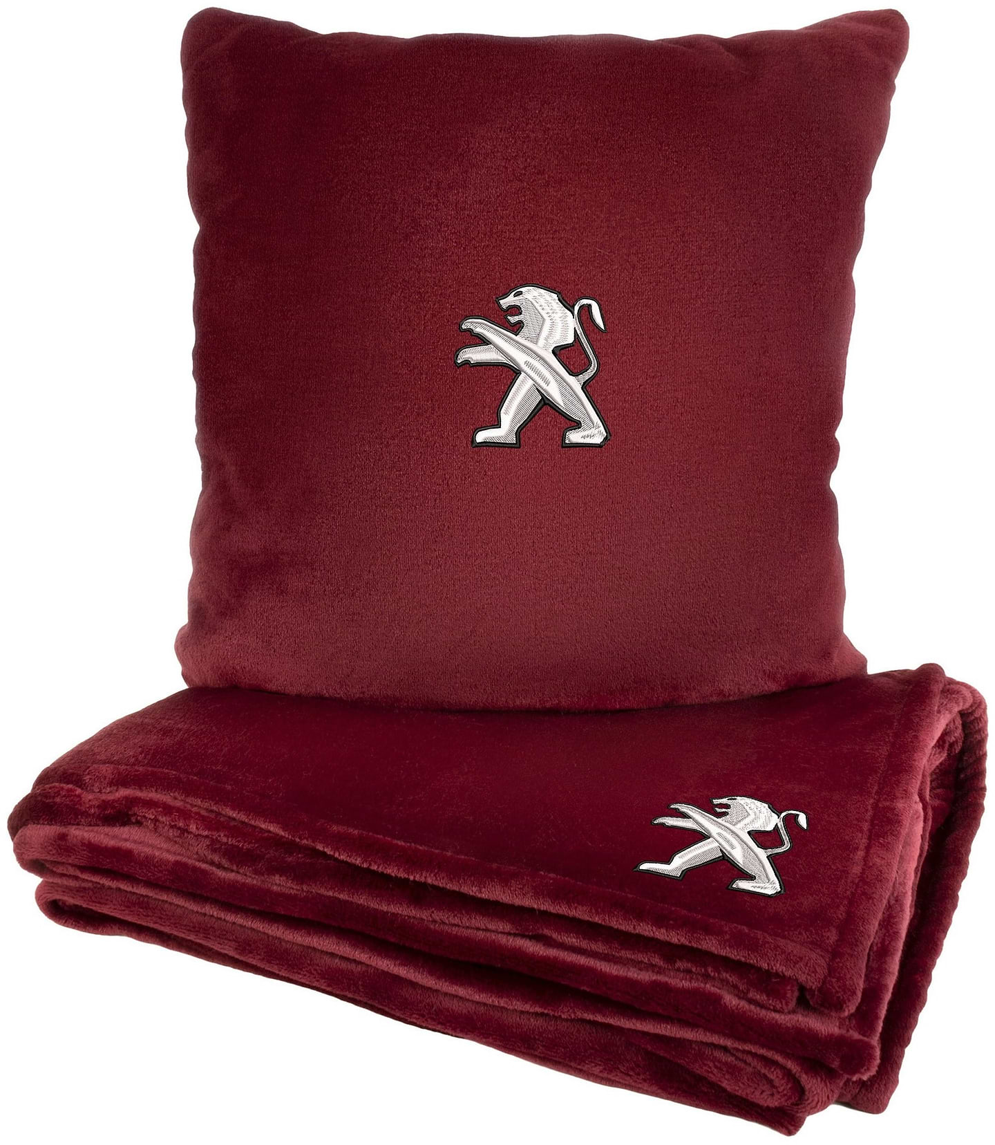 Набор плед + подушка в авто EVAtech из махры M для Peugeot красные MBLMPSMRV023