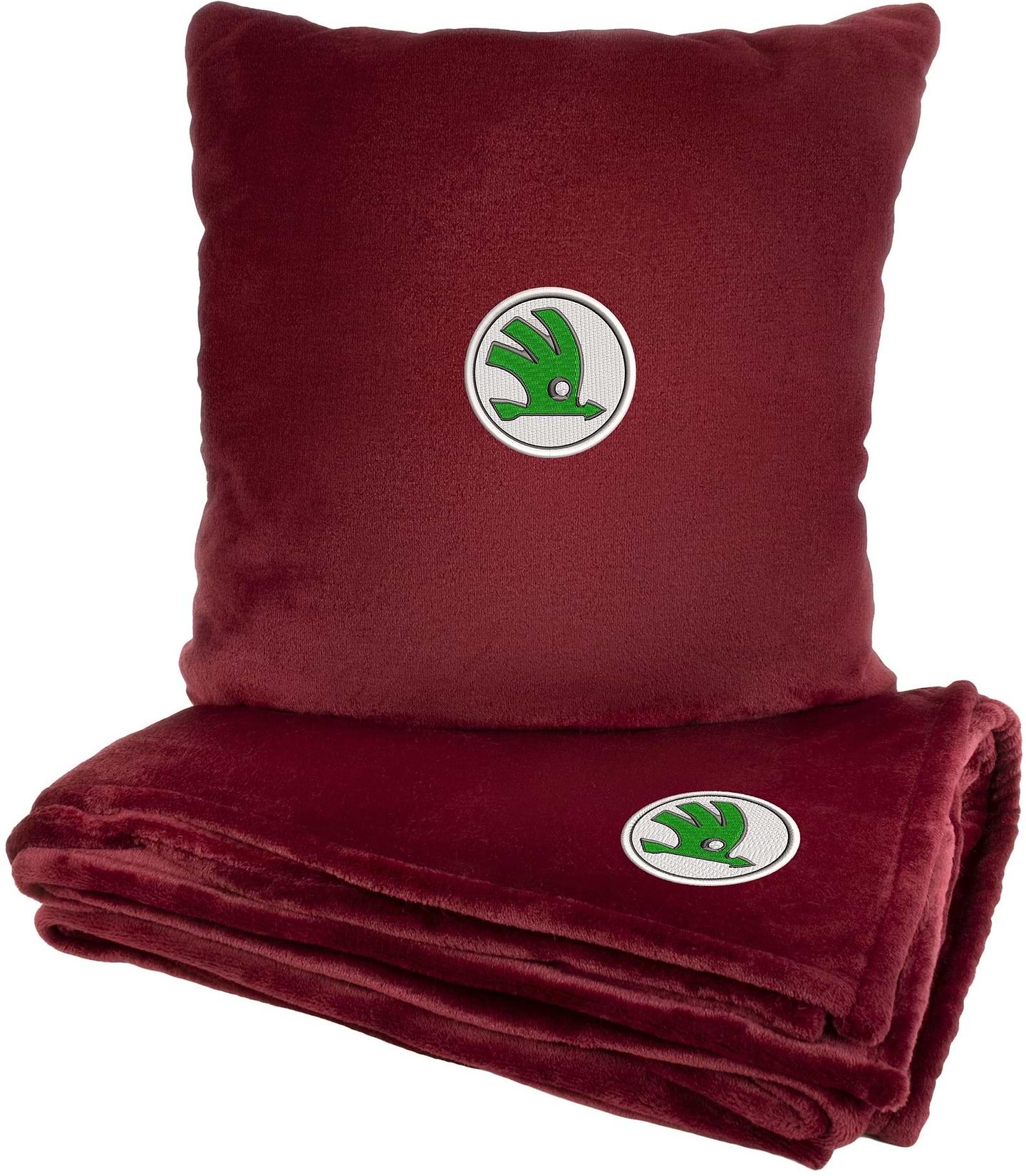 Набор плед + подушка в авто EVAtech из махры M для Skoda красные MBLMPSMRV028