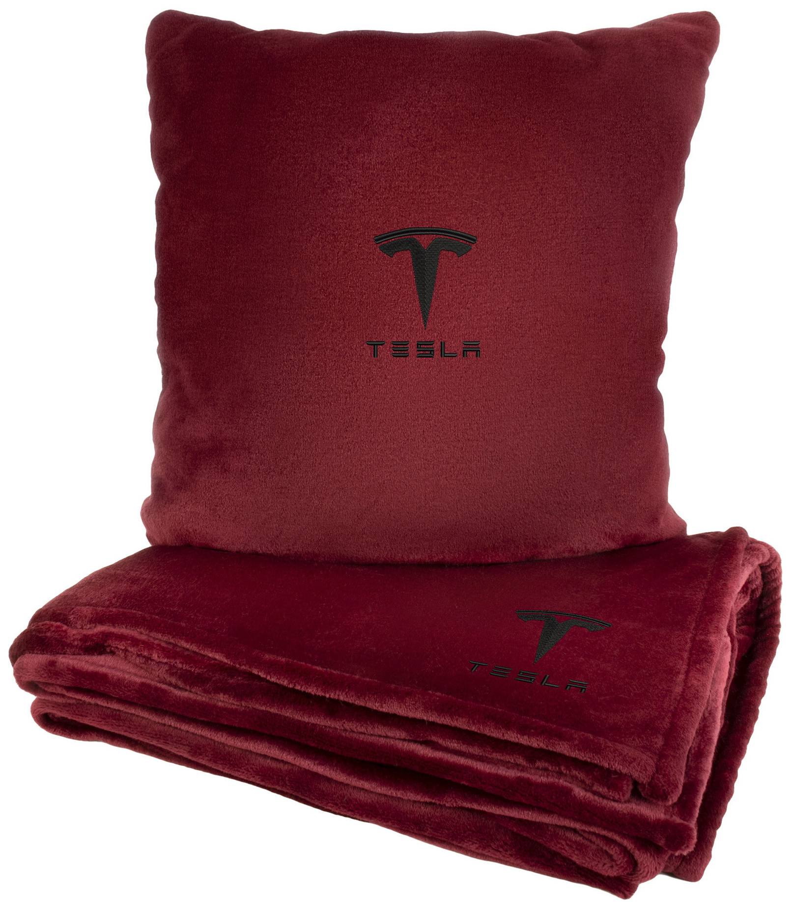 Набор плед + подушка в авто EVAtech M для Tesla красные MBLMPSMRV042