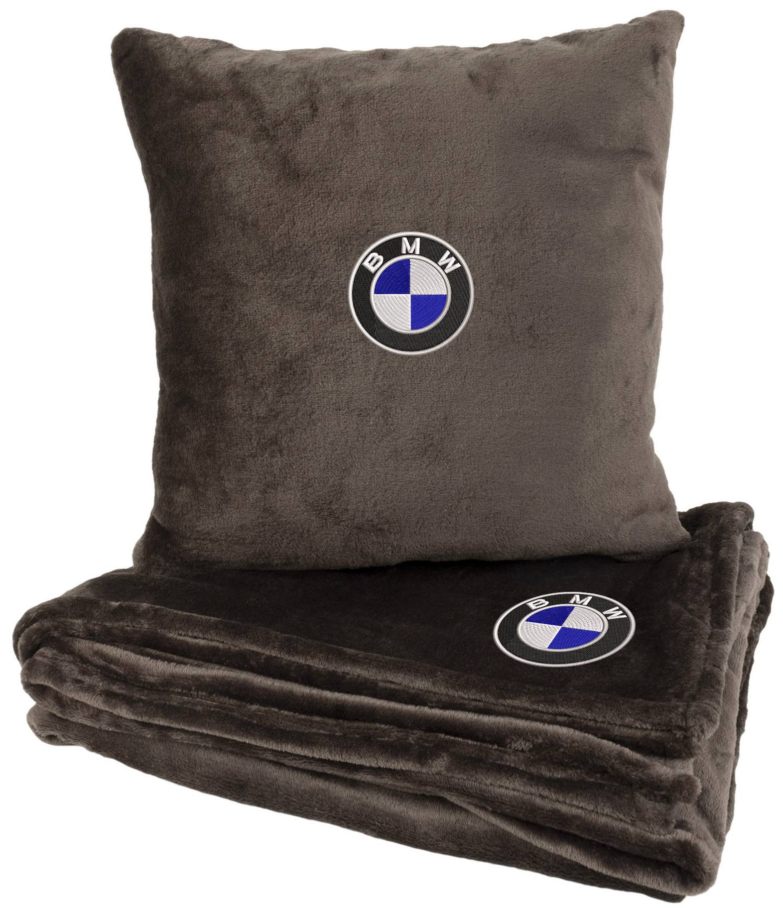 Набор плед + подушка в авто EVAtech M для BMW коричневые MBLMPSMZV005