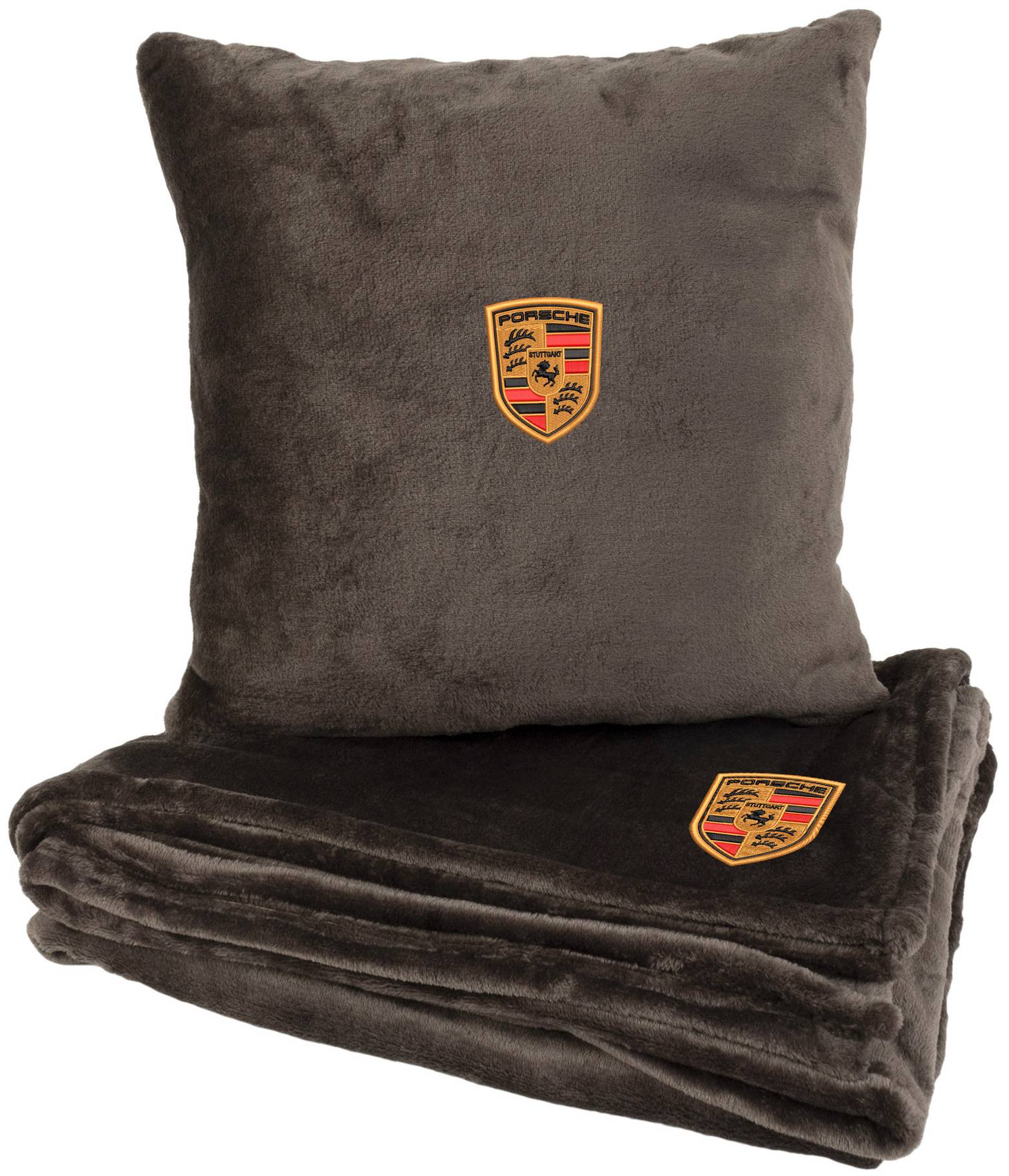 Набор плед + подушка в авто EVAtech M для Porsche коричневые MBLMPSMZV024