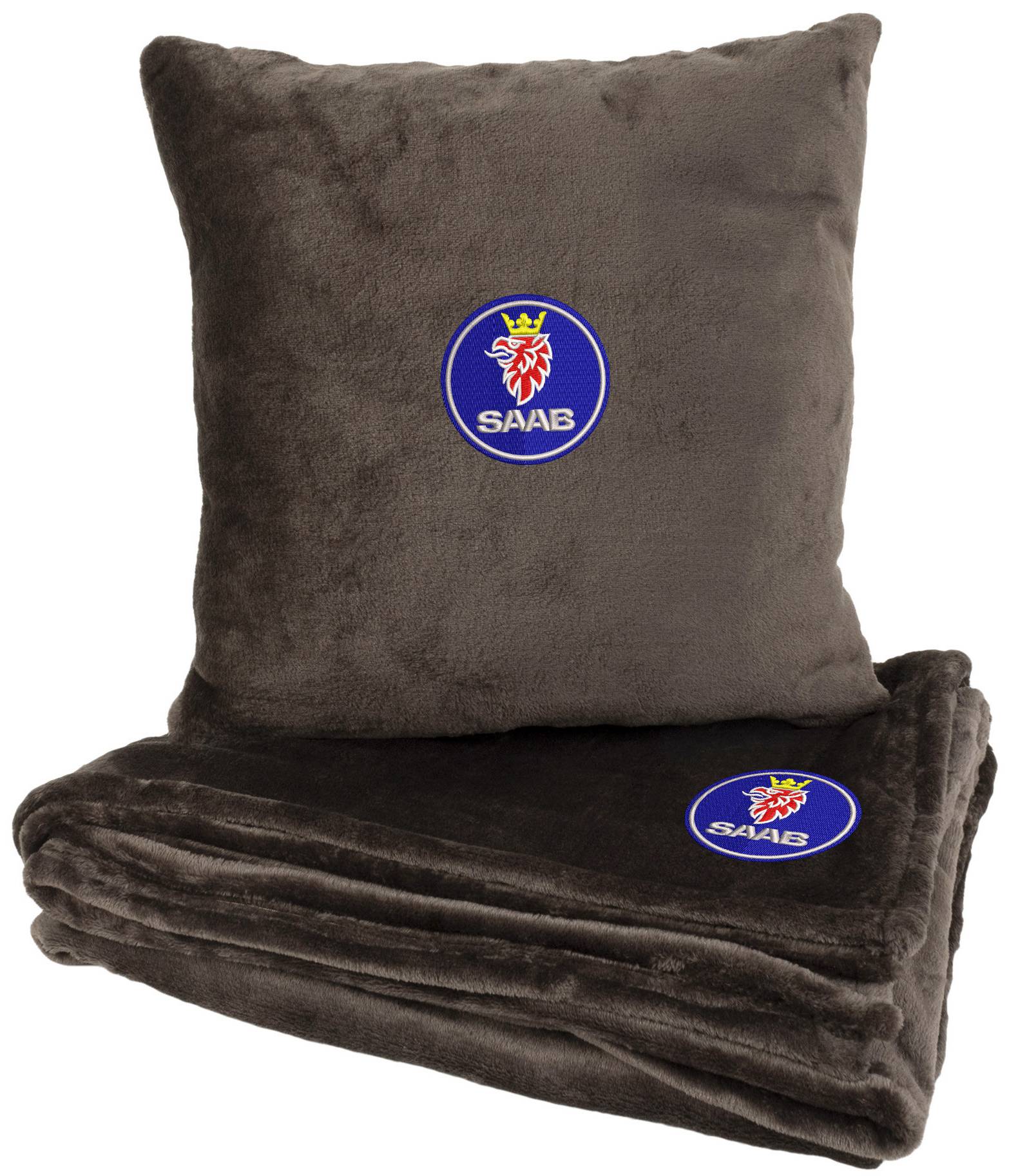 Набор плед + подушка в авто EVAtech M для Saab коричневые MBLMPSMZV026