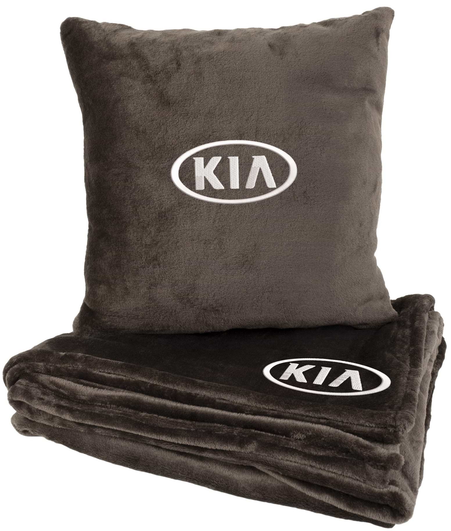 Набор плед + подушка в авто EVAtech из махры M для Kia коричневые MBLMPSMZV051
