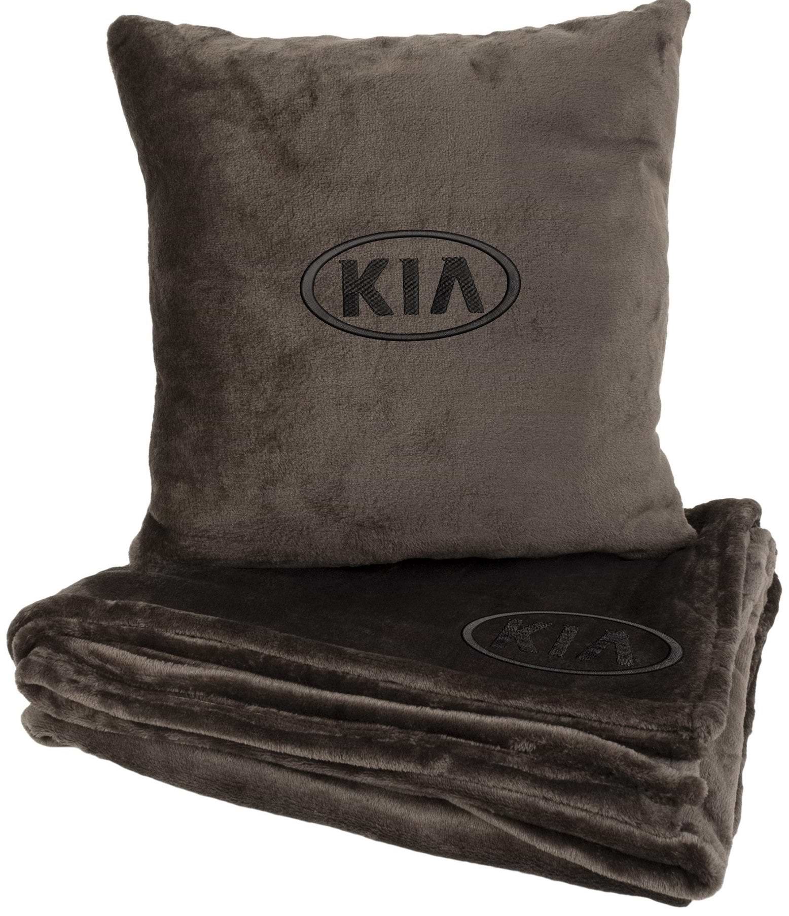 Набор плед + подушка в авто EVAtech из махры M для Kia коричневые MBLMPSMZV052