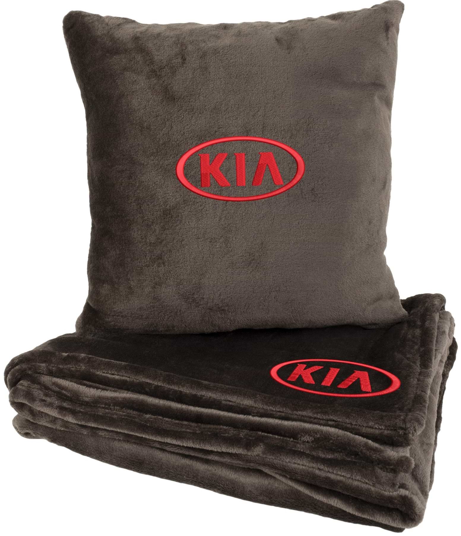 Набор плед + подушка в авто EVAtech из махры M для Kia коричневые MBLMPSMZV053