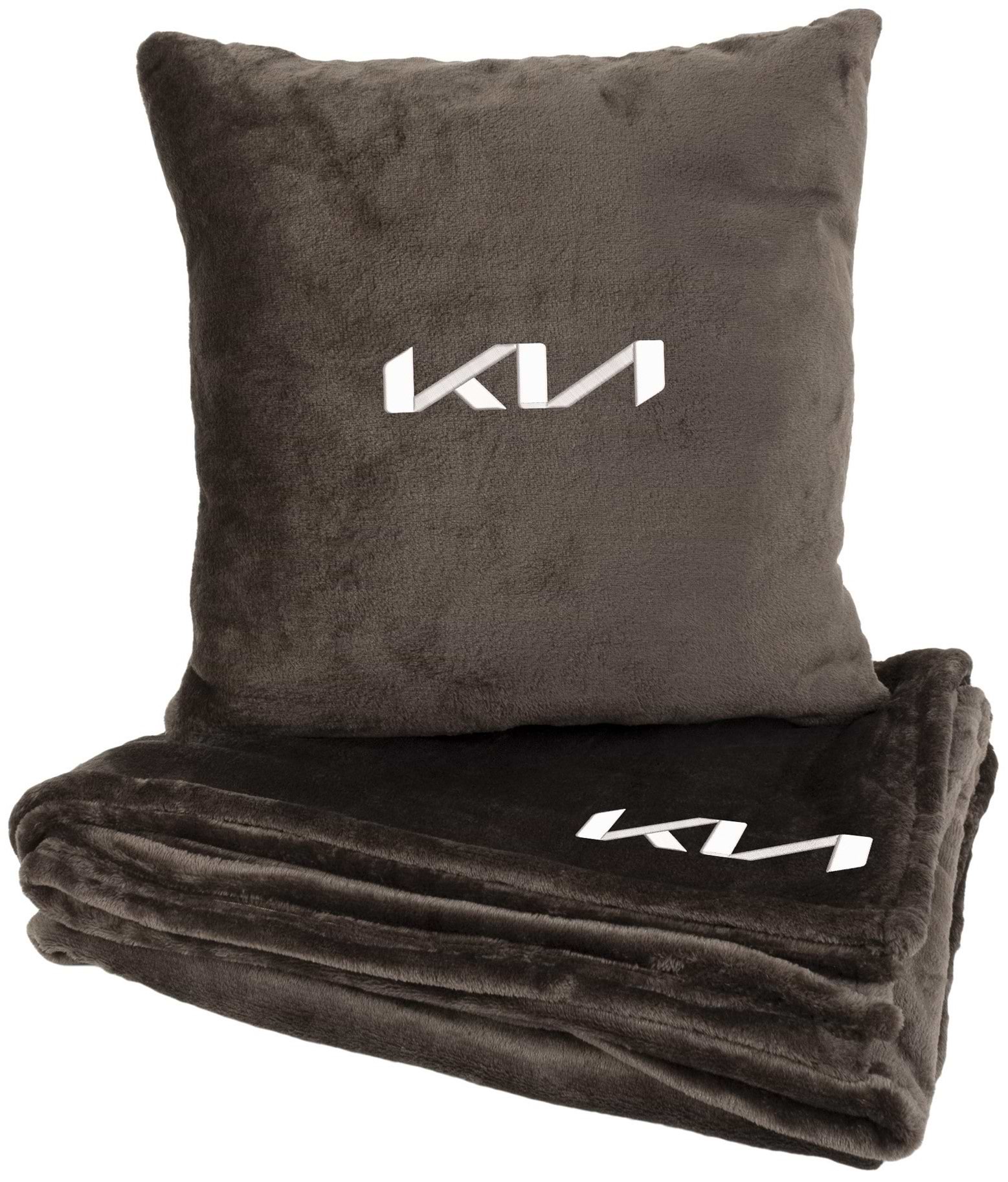 Набор плед + подушка в авто EVAtech из махры M для Kia коричневые MBLMPSMZV054