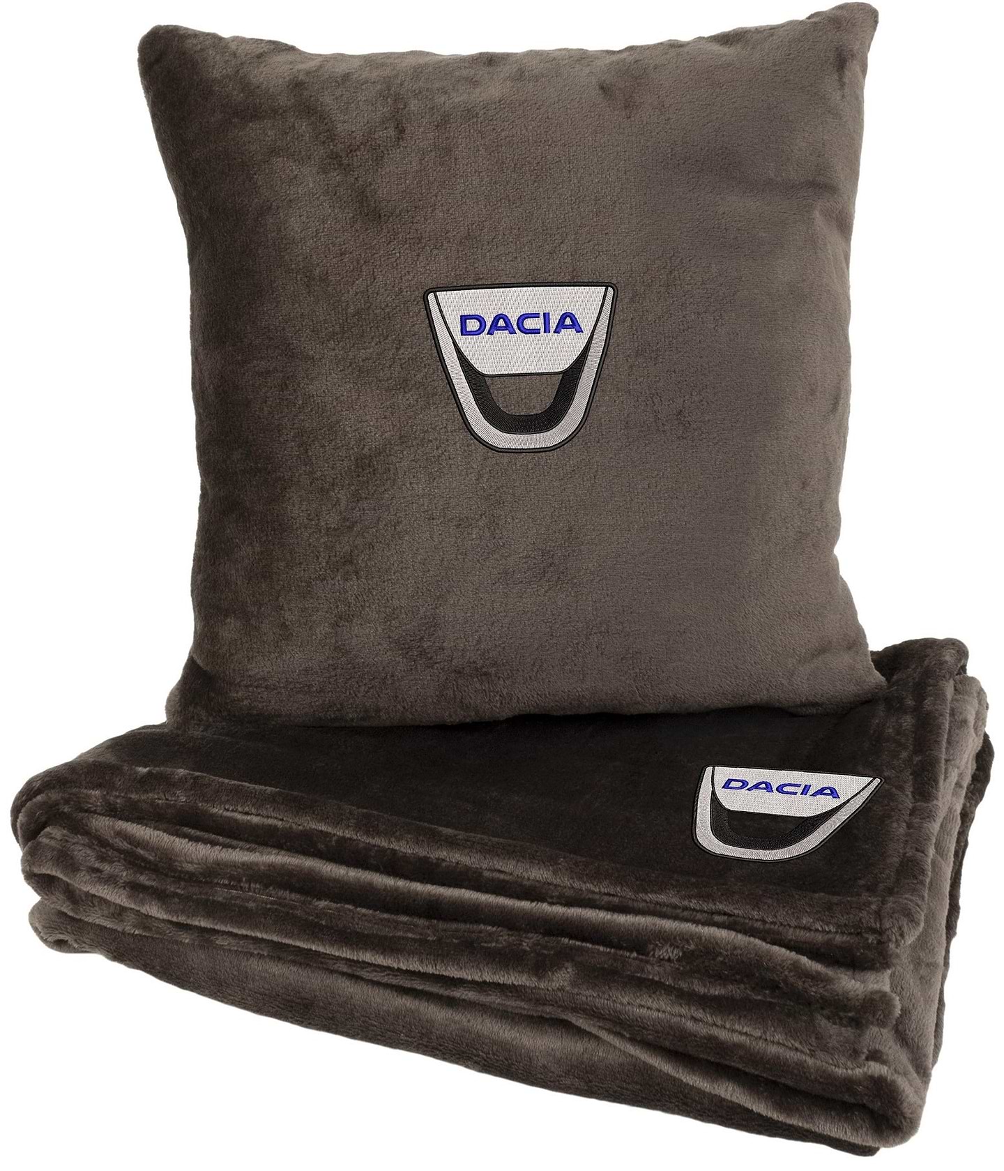 Набор плед + подушка в авто EVAtech из махры M для Dacia коричневые MBLMPSMZV073