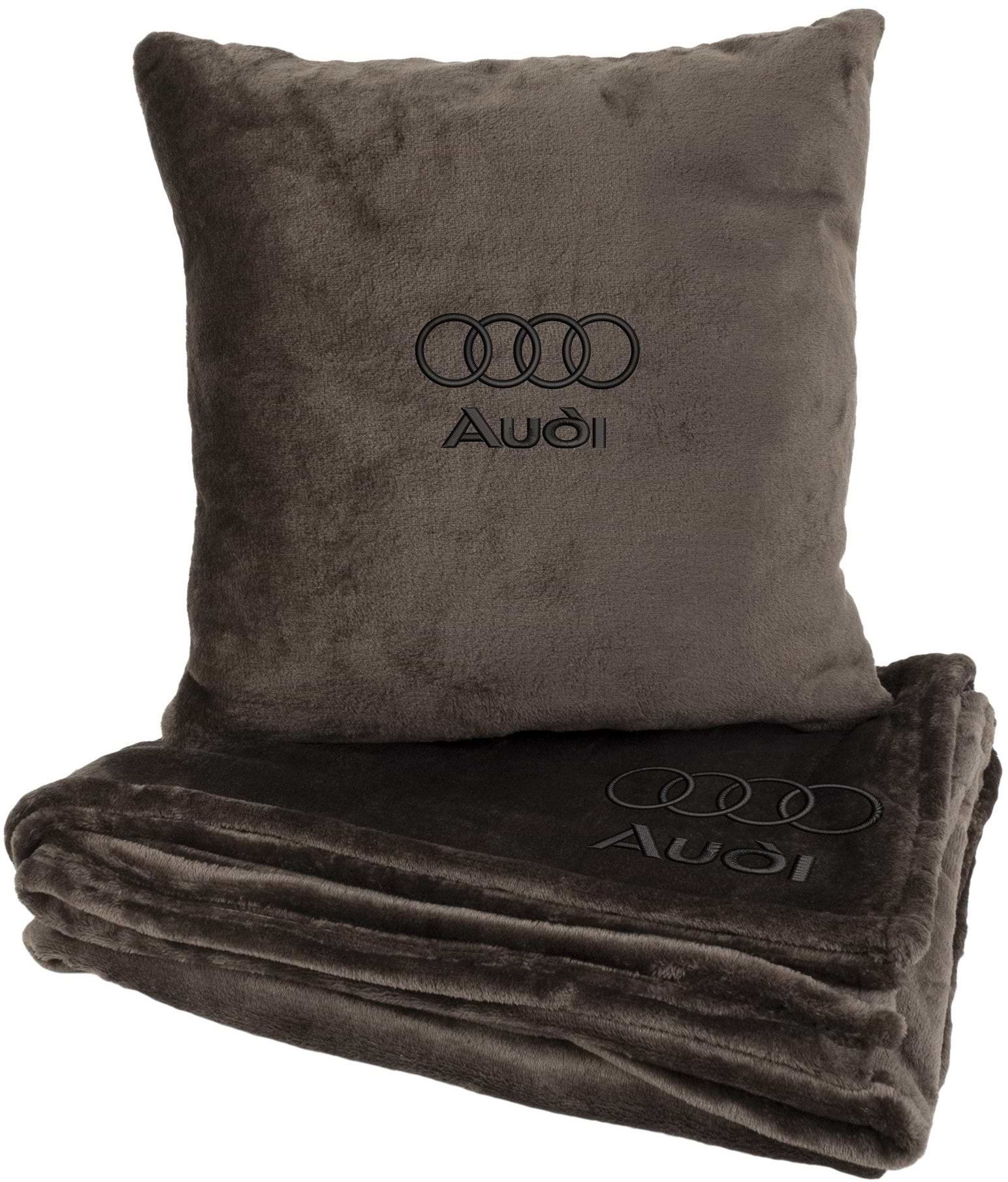 Набор плед + подушка в авто EVAtech из махры M для Audi коричневые MBLMPSMZV096