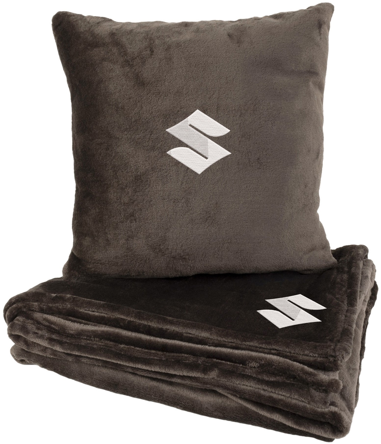 Набор плед + подушка в авто EVAtech из махры M для Suzuki коричневые MBLMPSMZV111