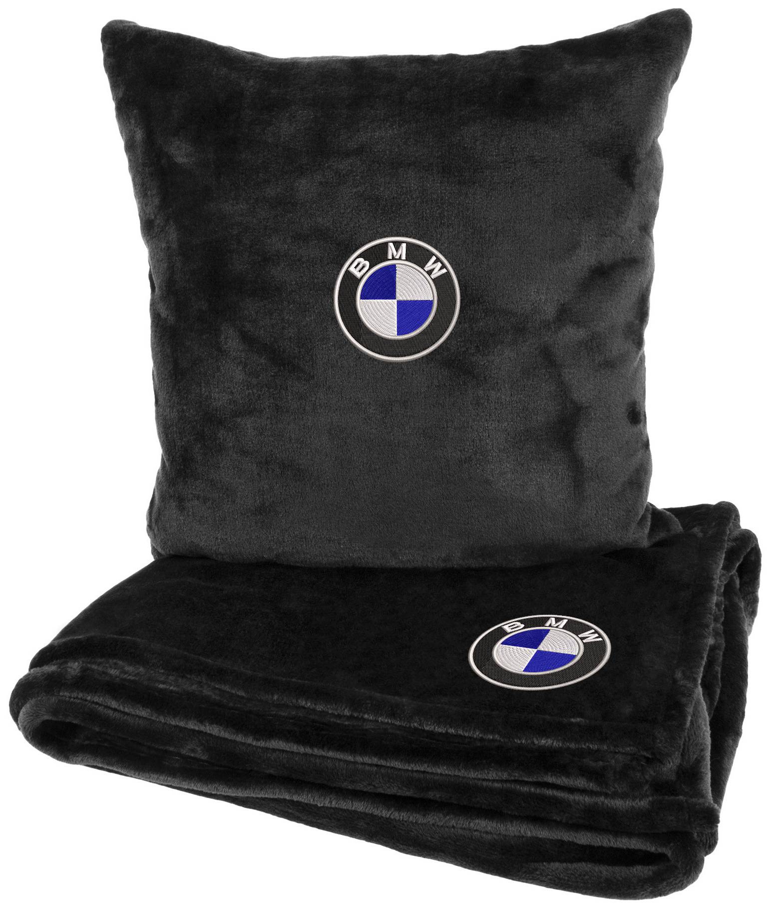 Набір плед + подушка в авто EVAtech S для BMW чорні MBLMPSSBV005