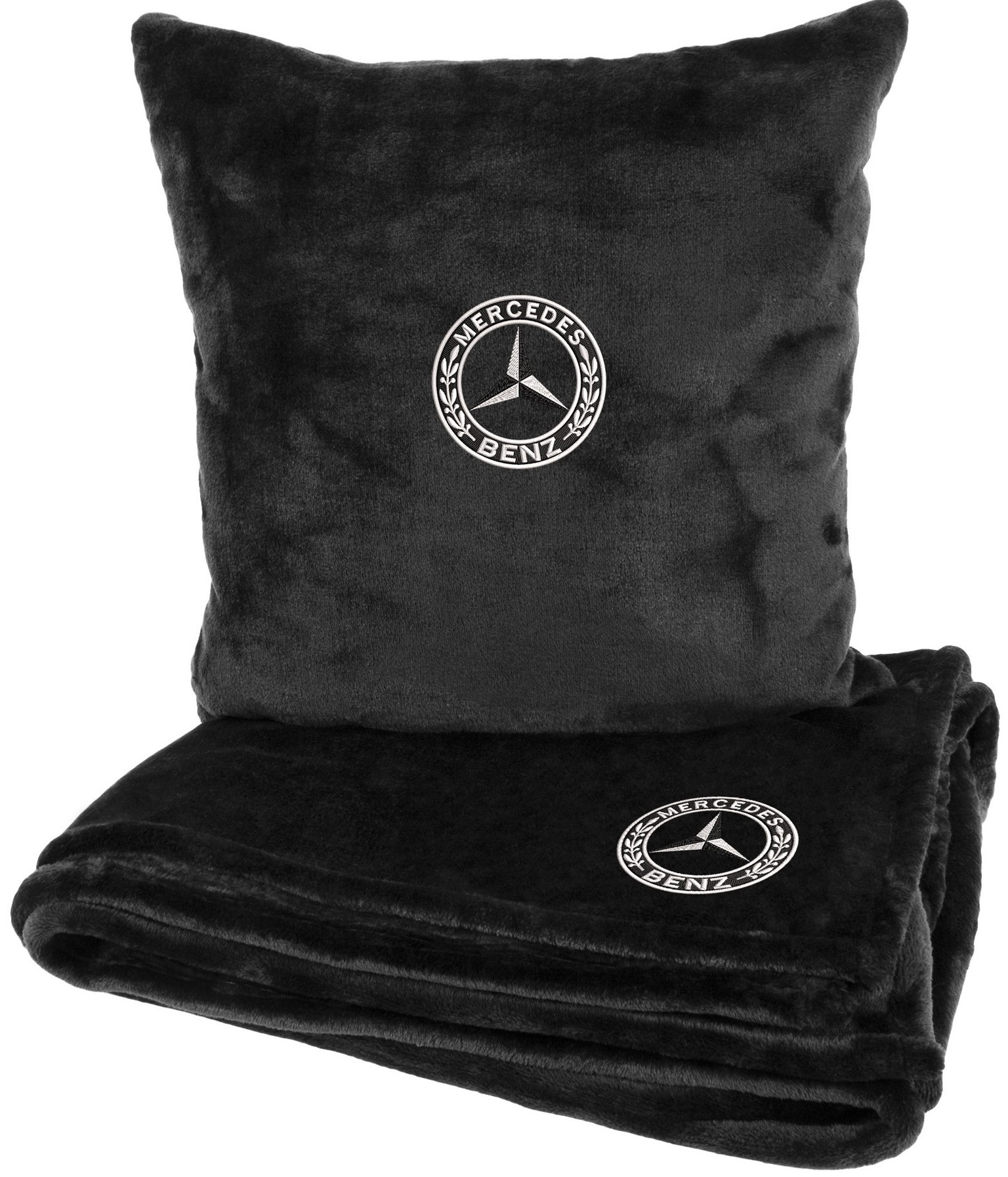 Набор плед + подушка в авто EVAtech S для Mercedes-Benz черные MBLMPSSBV017