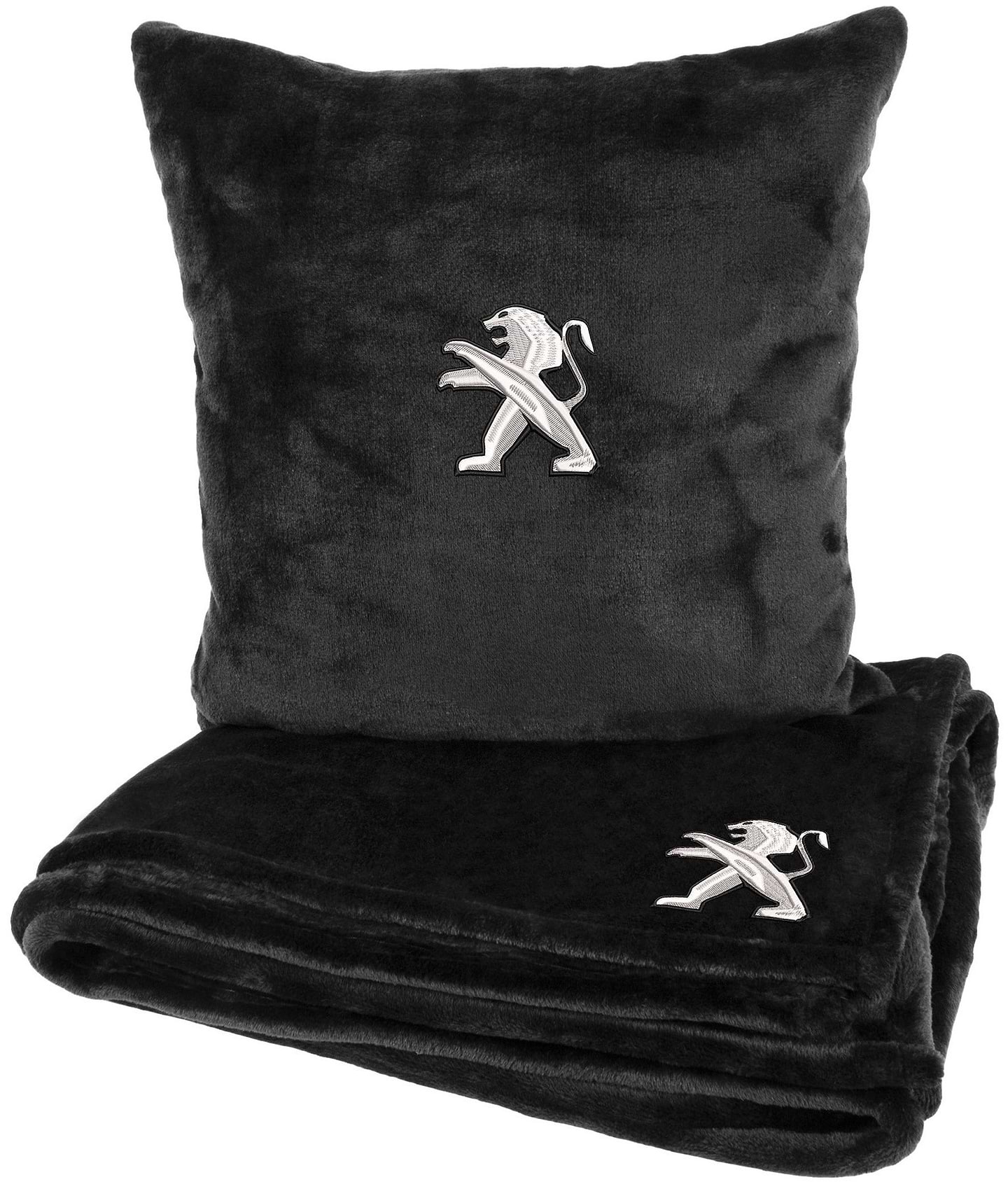 Набор плед + подушка в авто EVAtech S для Peugeot черные MBLMPSSBV023