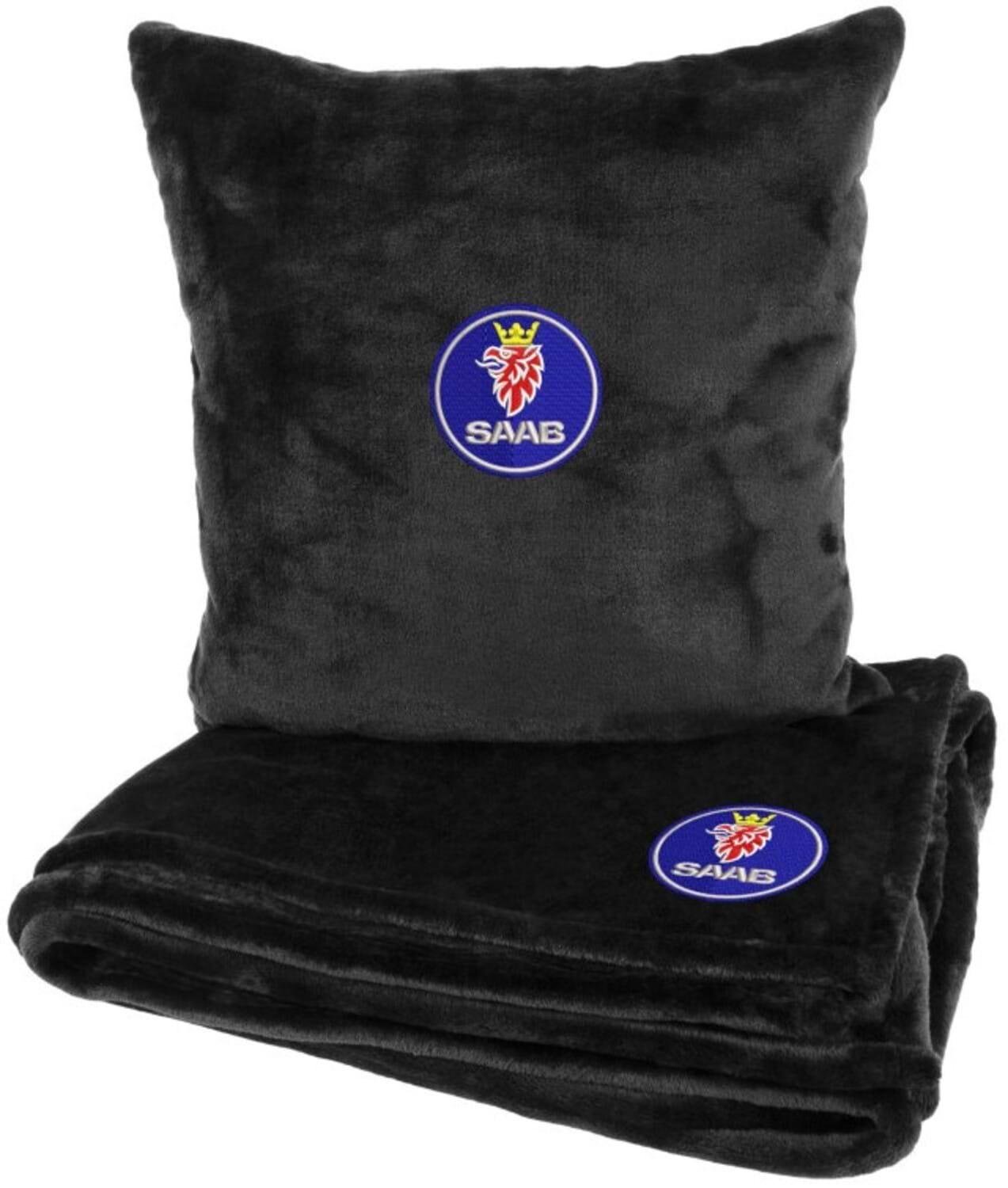 Набор плед + подушка в авто EVAtech из махры S для Saab Черные (MBLMPSSBV026)