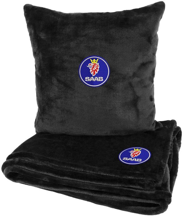 Фото - Набір плед + подушка в авто EVAtech із махри S для Saab Чорні (MBLMPSSBV026)