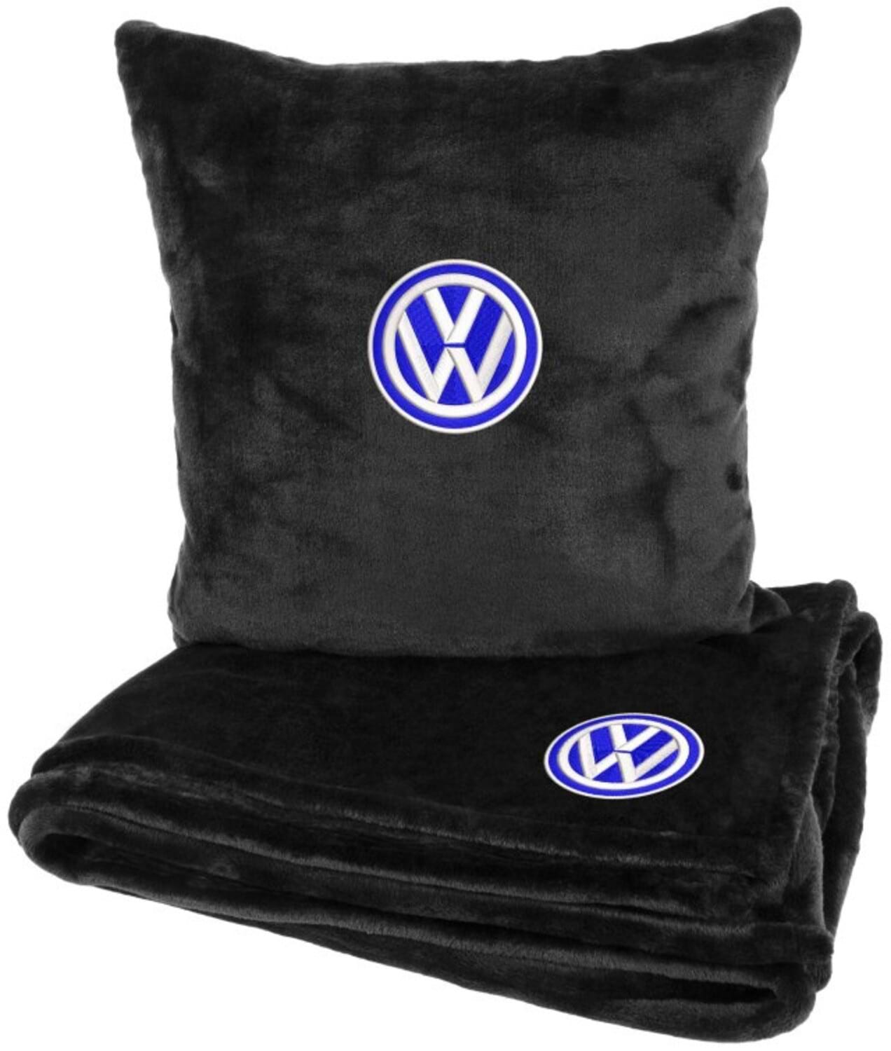 Набор плед + подушка в авто EVAtech из махры S для Volkswagen Черные (MBLMPSSBV033)