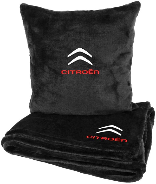 Фото - Набір плед + подушка в авто EVAtech із махри S для Citroen Чорні (MBLMPSSBV037)