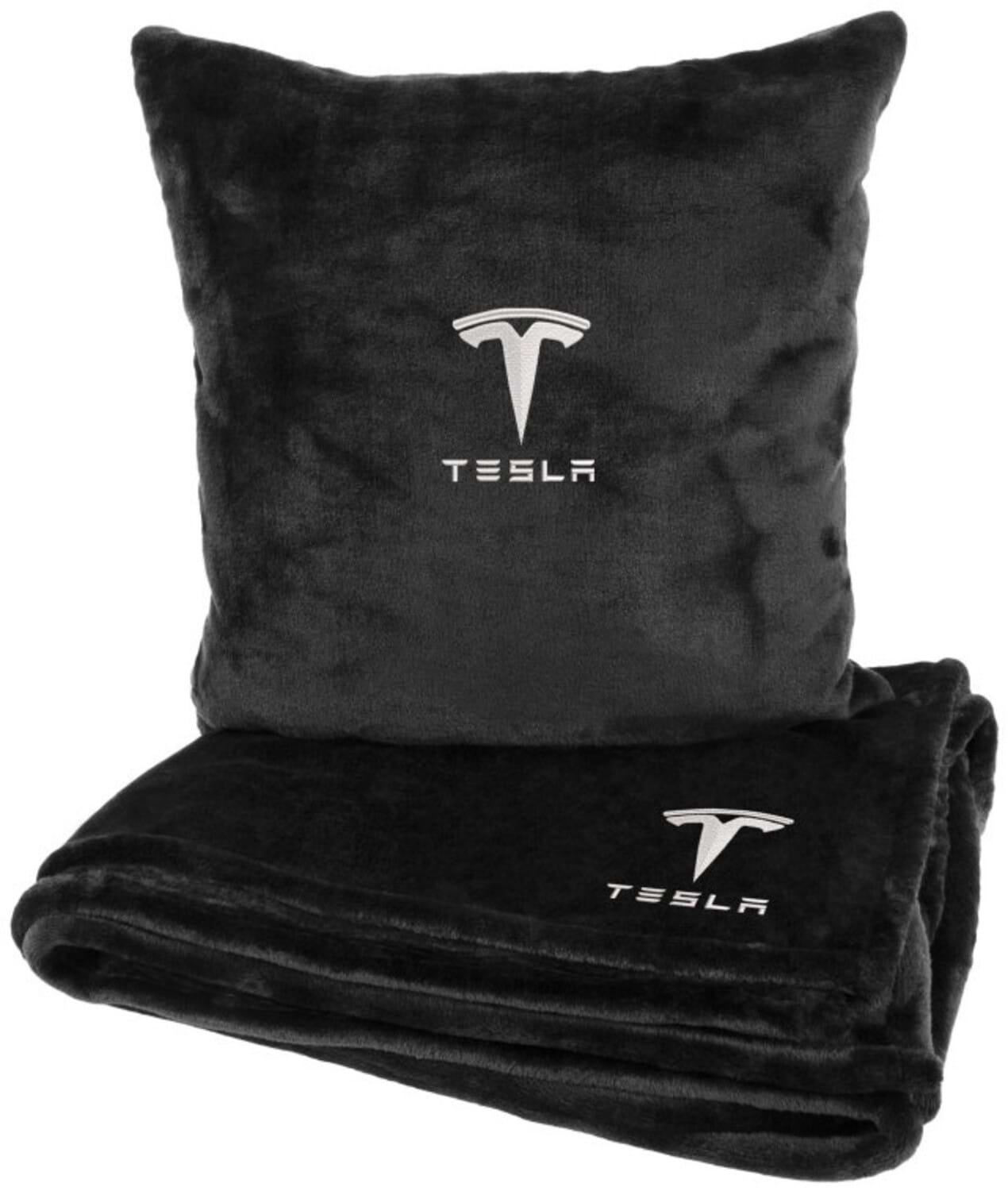 Набір плед + подушка в авто EVAtech із махри S для Tesla Чорні (MBLMPSSBV040)
