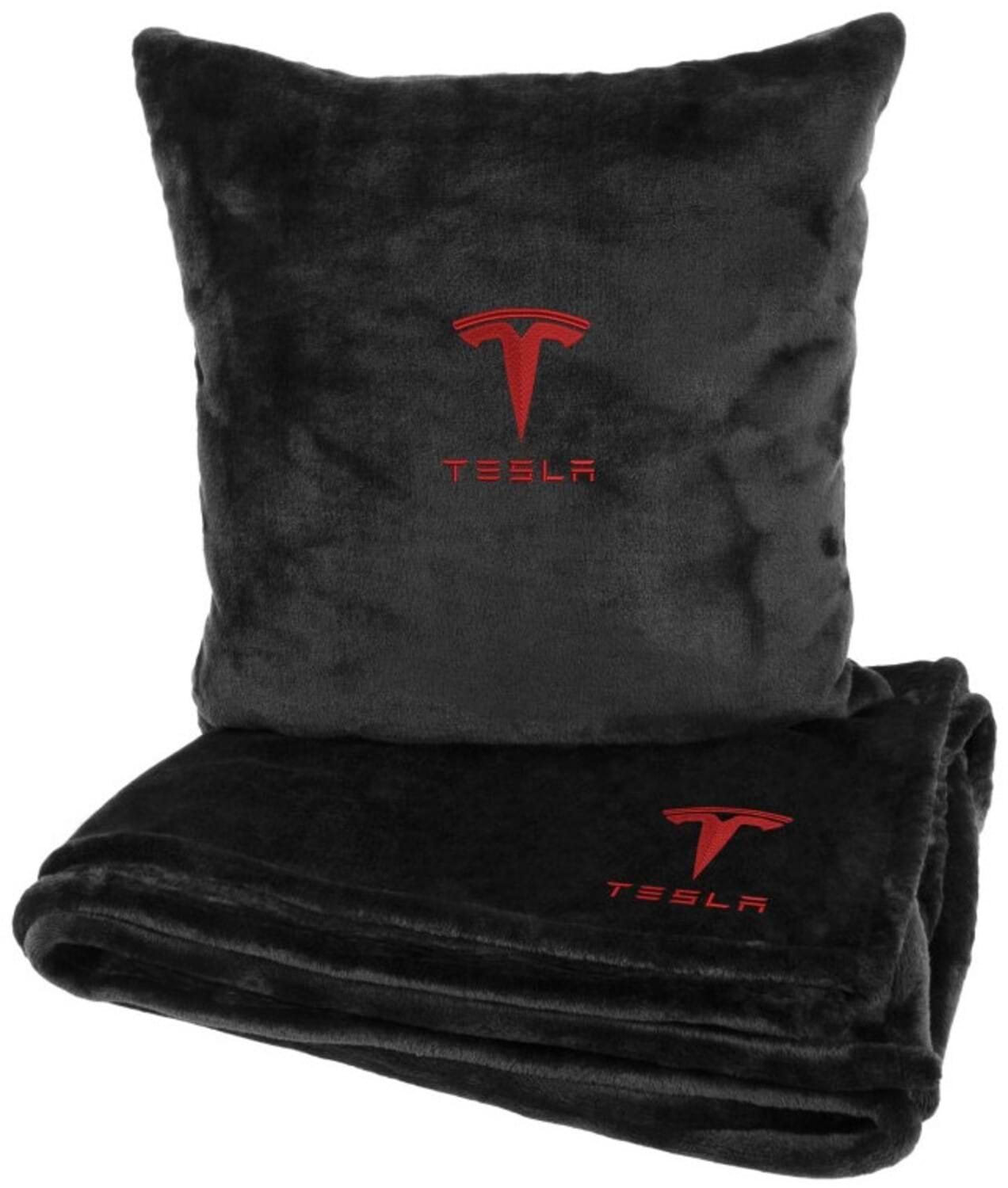 Набор плед + подушка в авто EVAtech из махры S для Tesla Черные (MBLMPSSBV041)