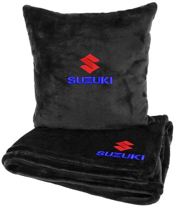 Фото - Набор плед + подушка в авто EVAtech из махры S для Suzuki Черные (MBLMPSSBV044)