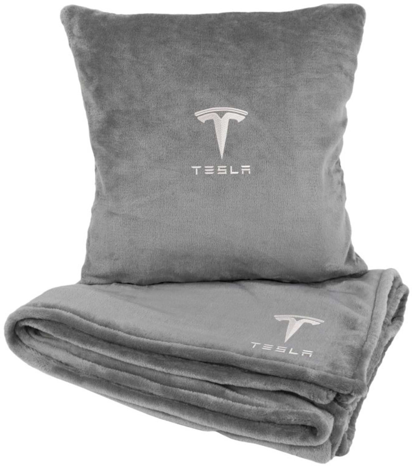 Набір плед + подушка в авто EVAtech із махри S для Tesla Сірі (MBLMPSSGV040)