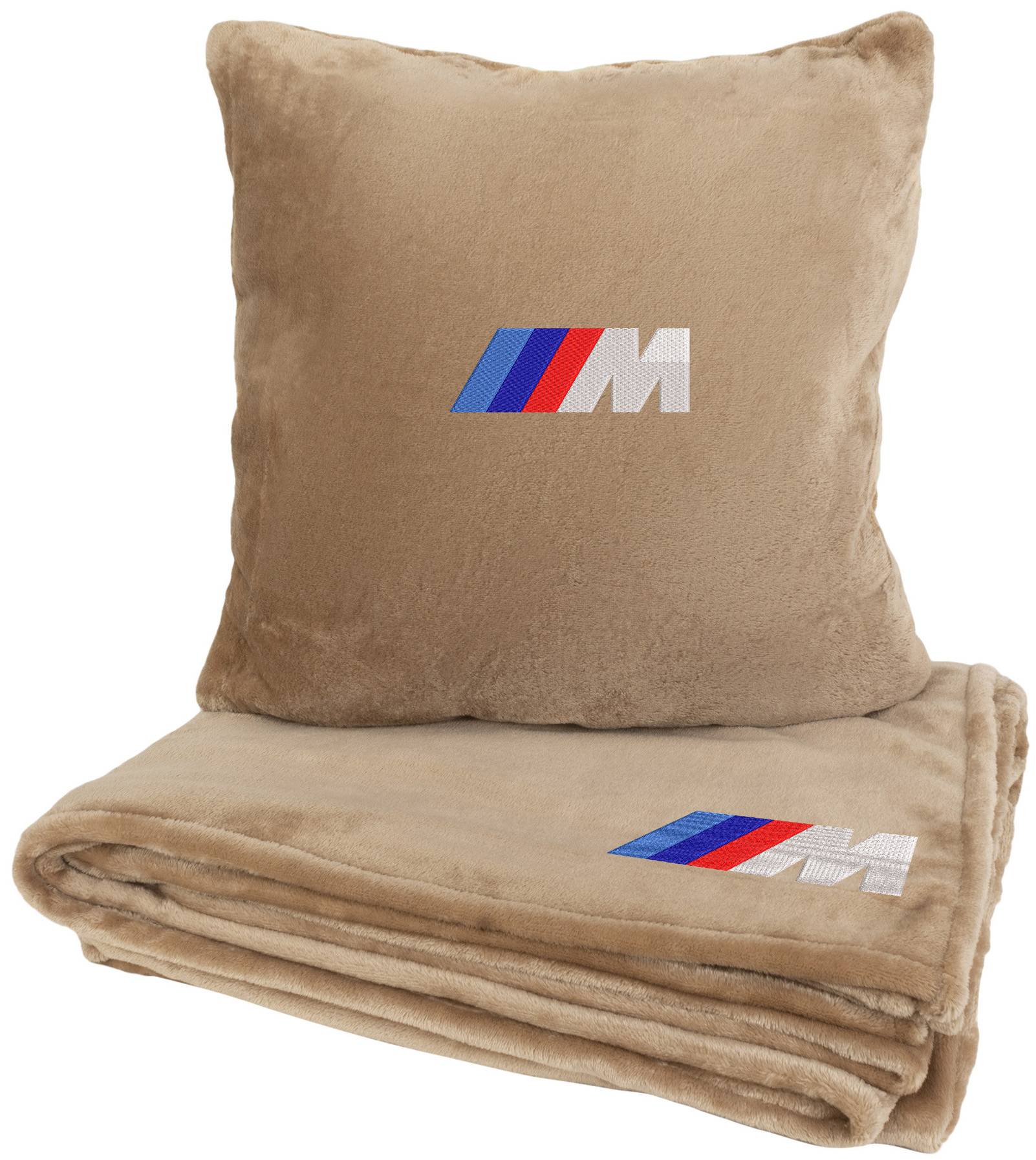 Набор плед + подушка в авто EVAtech S для BMW M бежевые MBLMPSSIV006