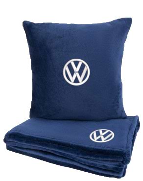 Фото - Набір плед + подушка в авто EVAtech із махри S для Volkswagen сині (MBLMPSSLV032)
