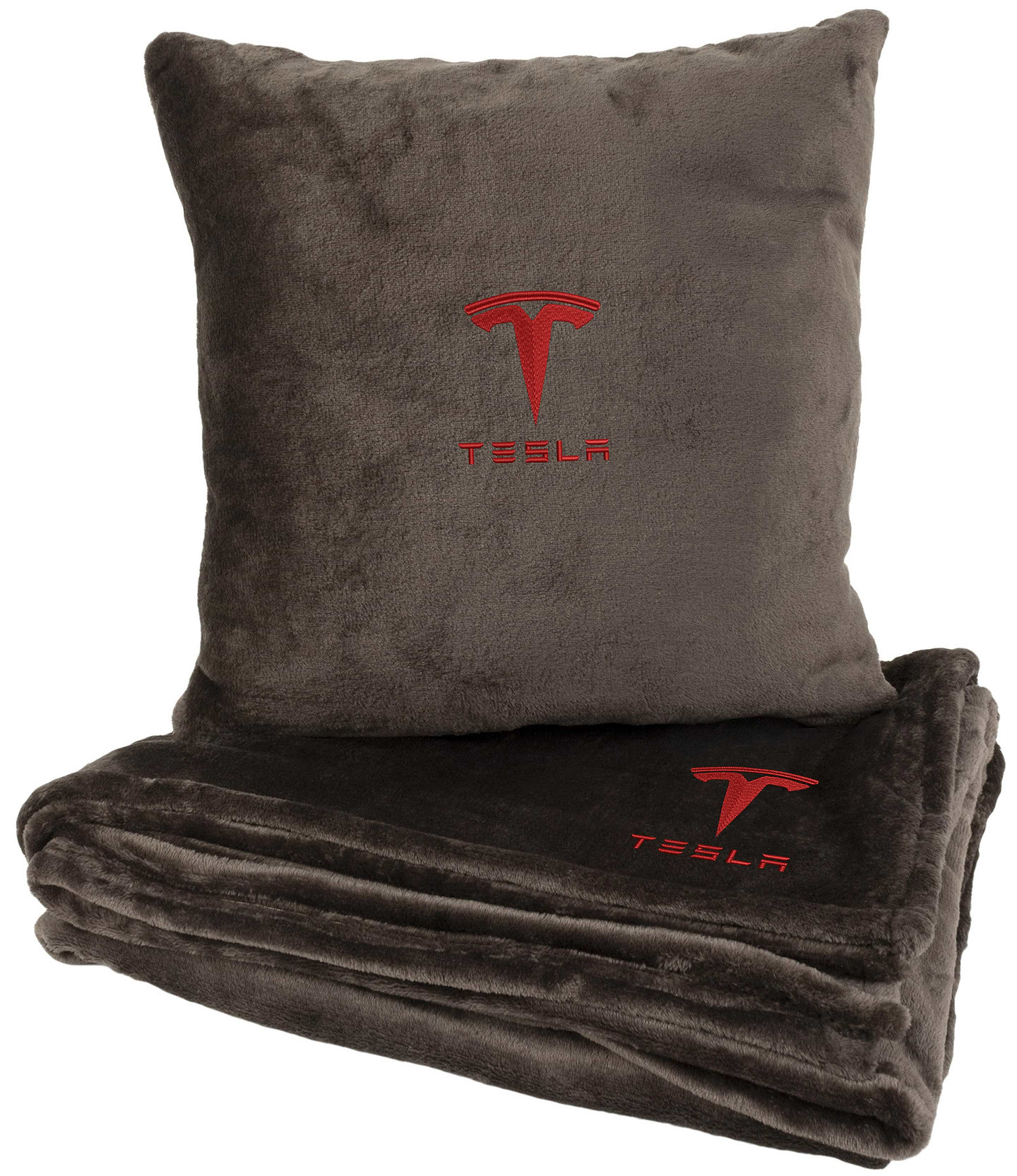 Набор плед + подушка в авто EVAtech из махры S для Tesla коричневые (MBLMPSSZV041)