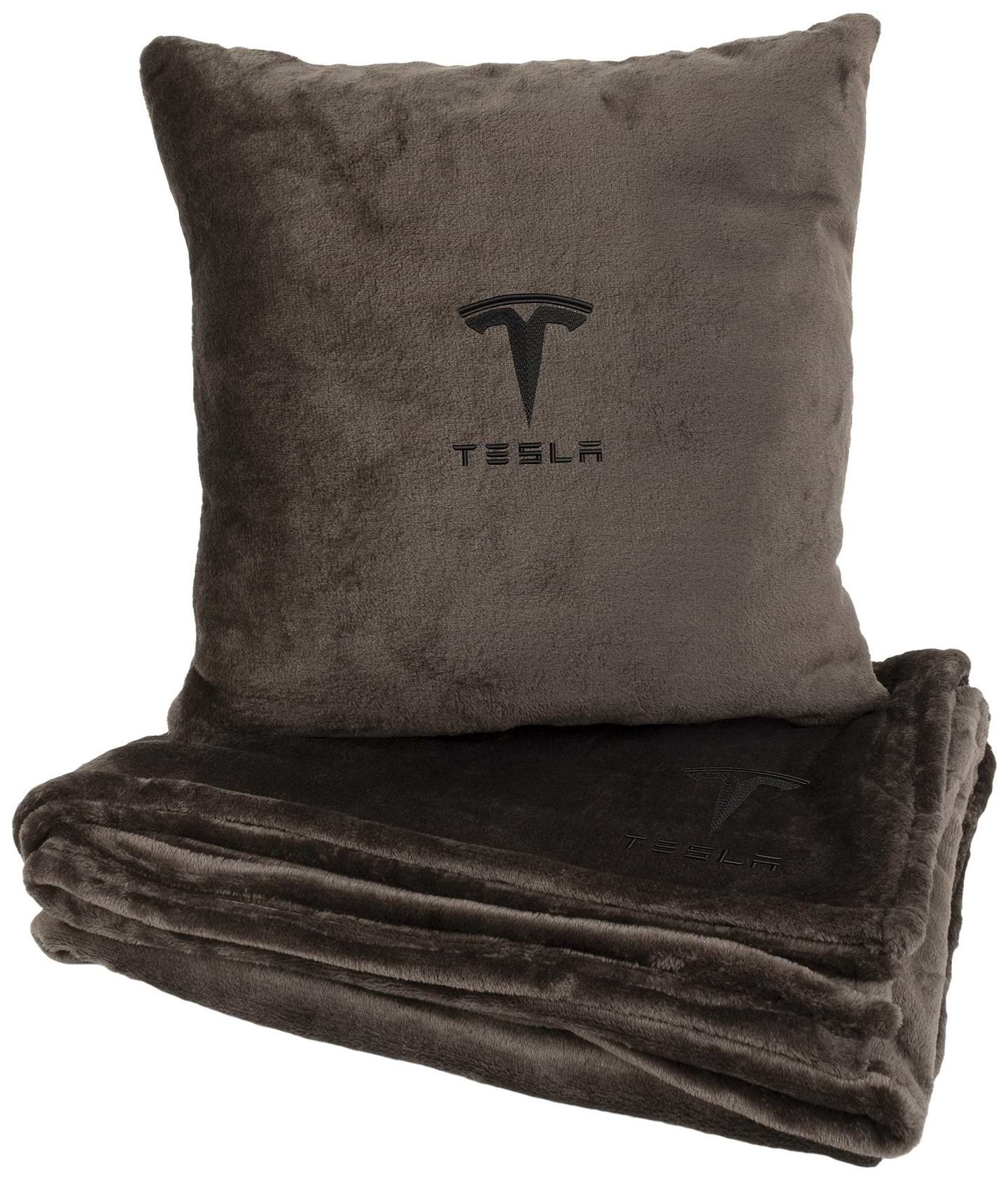 Набор плед + подушка в авто EVAtech из махры S для Tesla коричневые (MBLMPSSZV042)