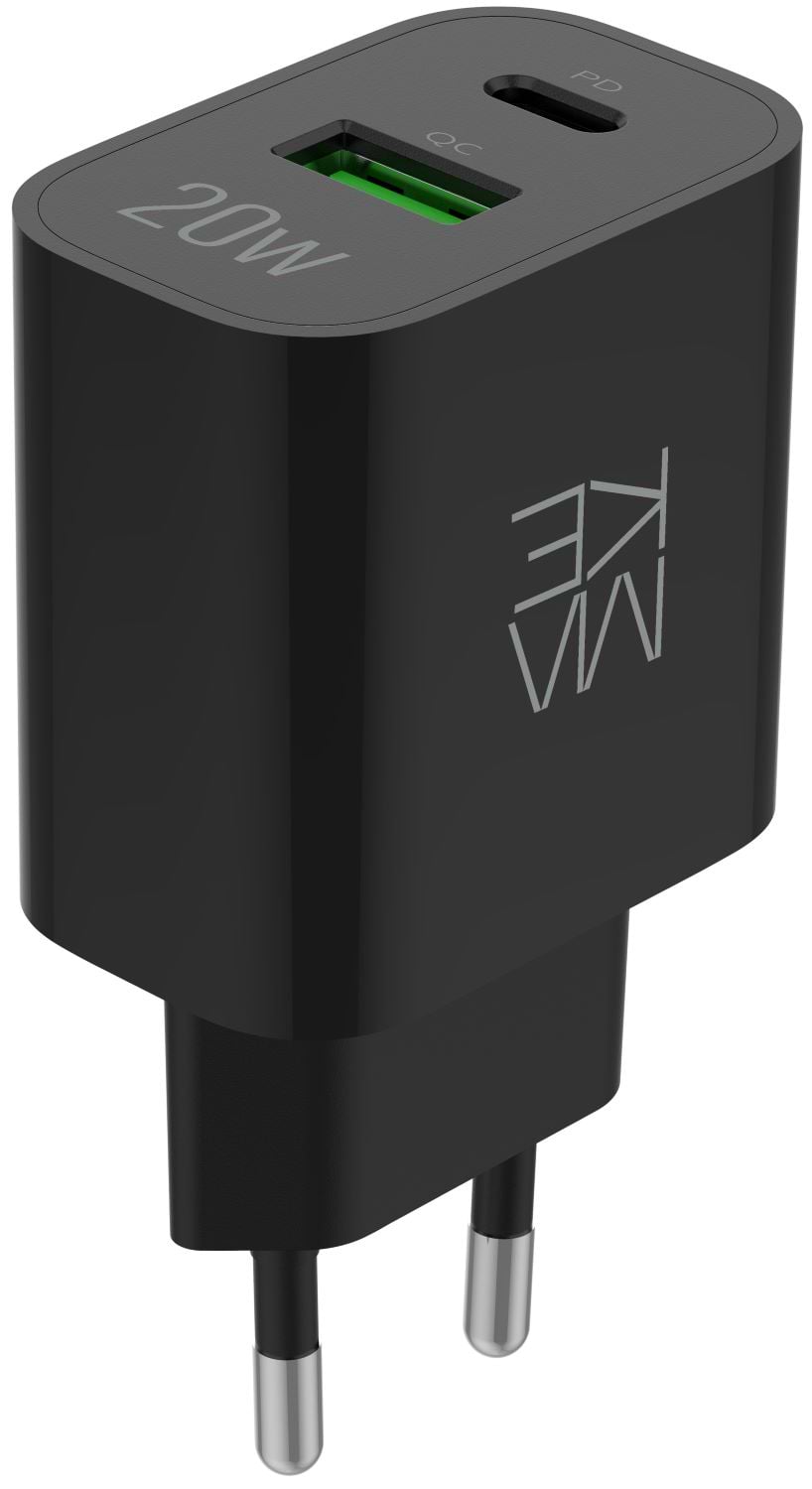 Мережевий зарядний пристрій MAKE 20W PD + QC3.0 Black (MCW-2021BK) - Фото 1