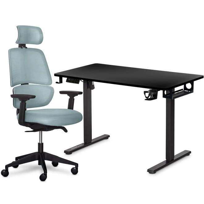 Стіл з електрорегулюванням висоти Mealux PowerDesk Lite Black + Leo Air Grey Blue (EVO-201 Lite B/B +Y 546 KBGL)
