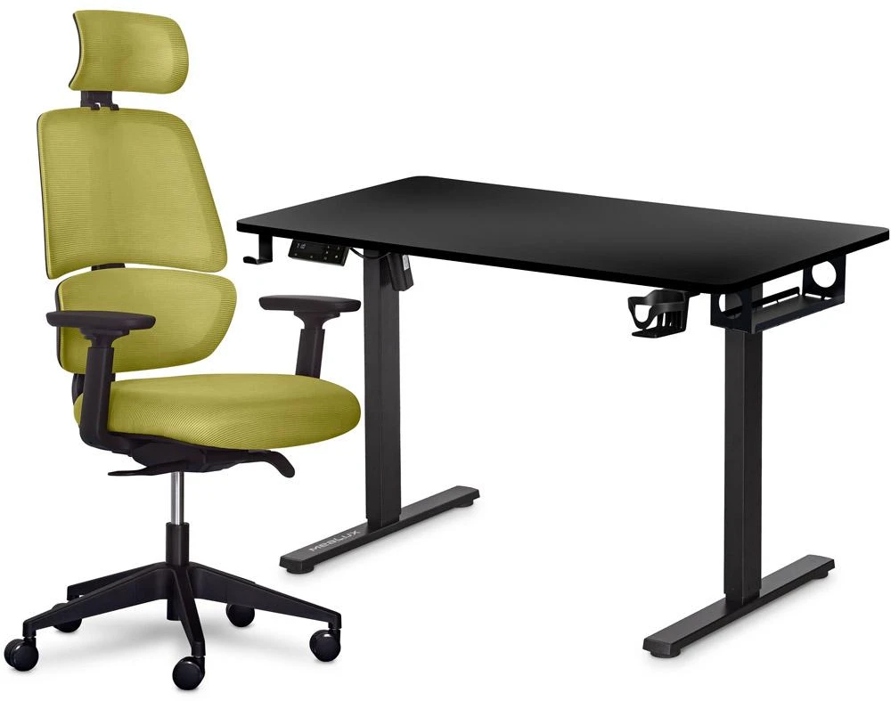 Стіл з електрорегулюванням висоти Mealux PowerDesk Lite Black + Leo Air Plus Green (EVO-201 Lite B/B+Y 546 KZ)