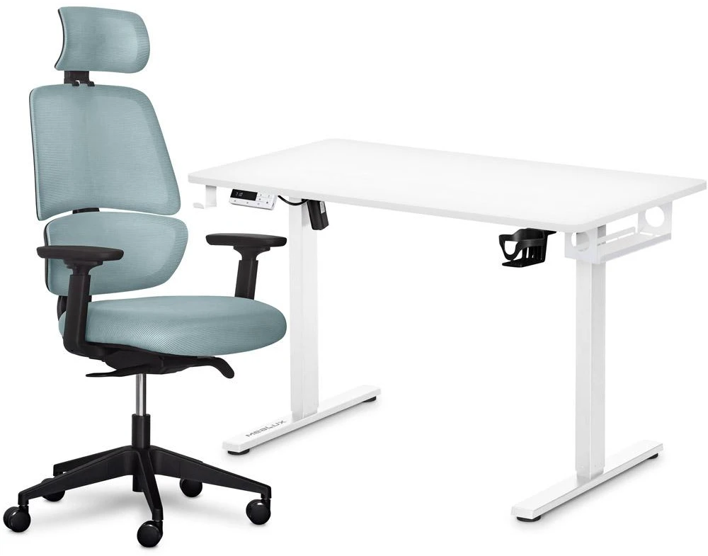 Стіл з електрорегулюванням висоти Mealux PowerDesk Lite White + Leo Air Grey Blue (EVO-201 Lite W/W +Y 546 KBGL)